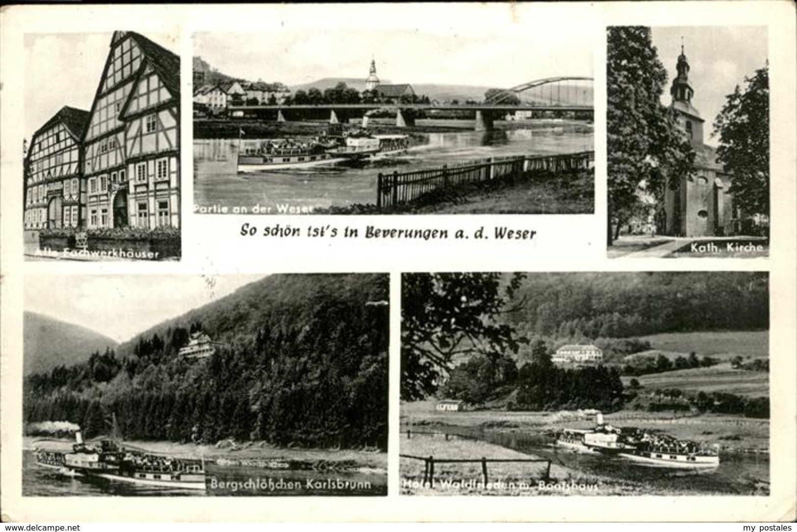 41275936 Beverungen Bootshaus Dampfschiff Kath. Kirche Fachwerkhaeuser Bergschlo - Beverungen