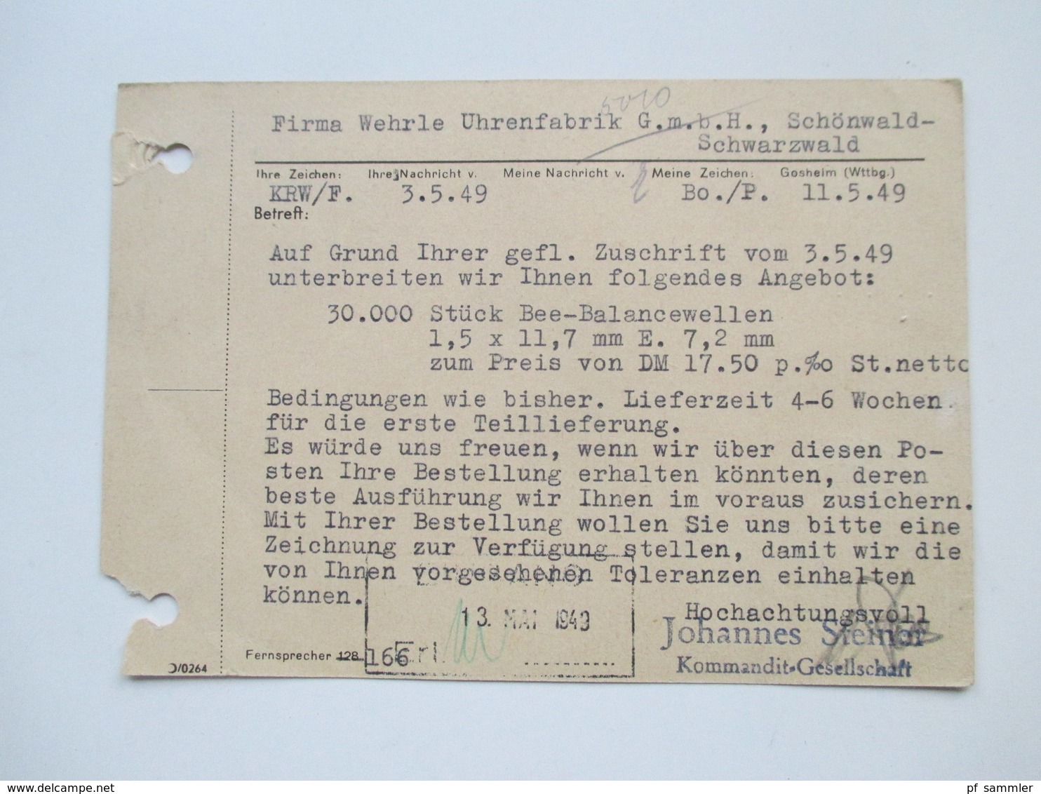 All. Besetzung Franz. Zone Württemberg 1949 Freimarken 5 Postkarten / Firmenkorrespondenz! MeF / EF / MiF