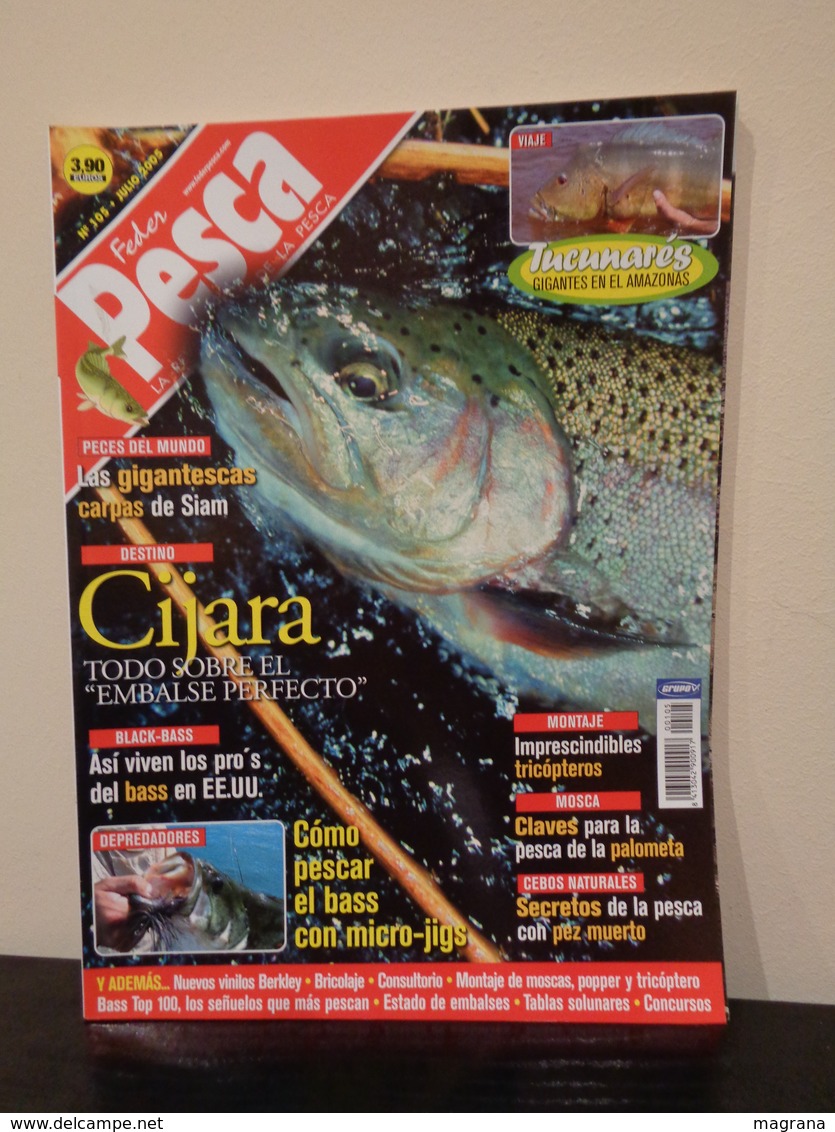 Grupo de 5 Trofeos de pesca y- Colección de 30 revistas Feder Pesca España 2004-2007.