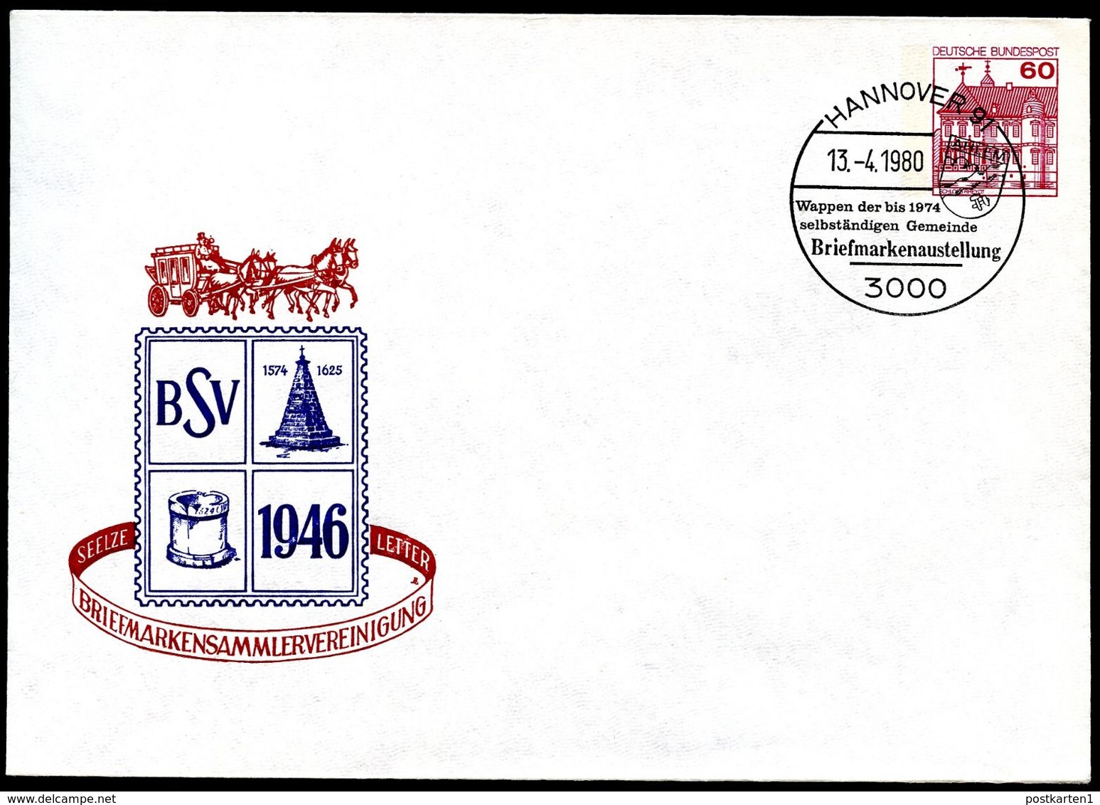 Bund PU115 B2/027 Privat-Umschlag POSTKUTSCHE HANNOVER 1980 - Enveloppes Privées - Oblitérées