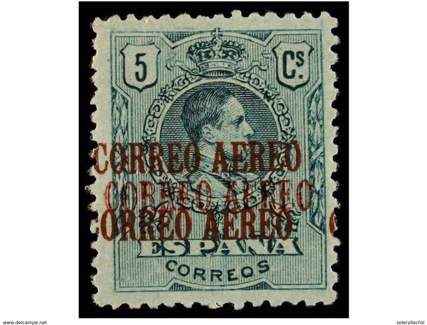 352 * ESPAÑA. Ed.292hhh. <B>5 Cts.</B> Verde. <B>HABILITACIÓN TRIPLE. </B>RARO. Cat. 187?. - Sonstige & Ohne Zuordnung