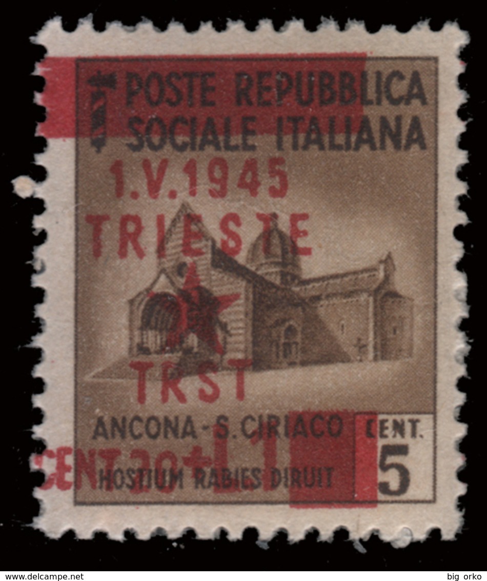 Occupazione Jugoslava: TRIESTE - Monumenti Distrutti 20 C. + Lire 1 Su 5 C. Bruno / Soprastampa Spostata - 1945 - Jugoslawische Bes.: Triest