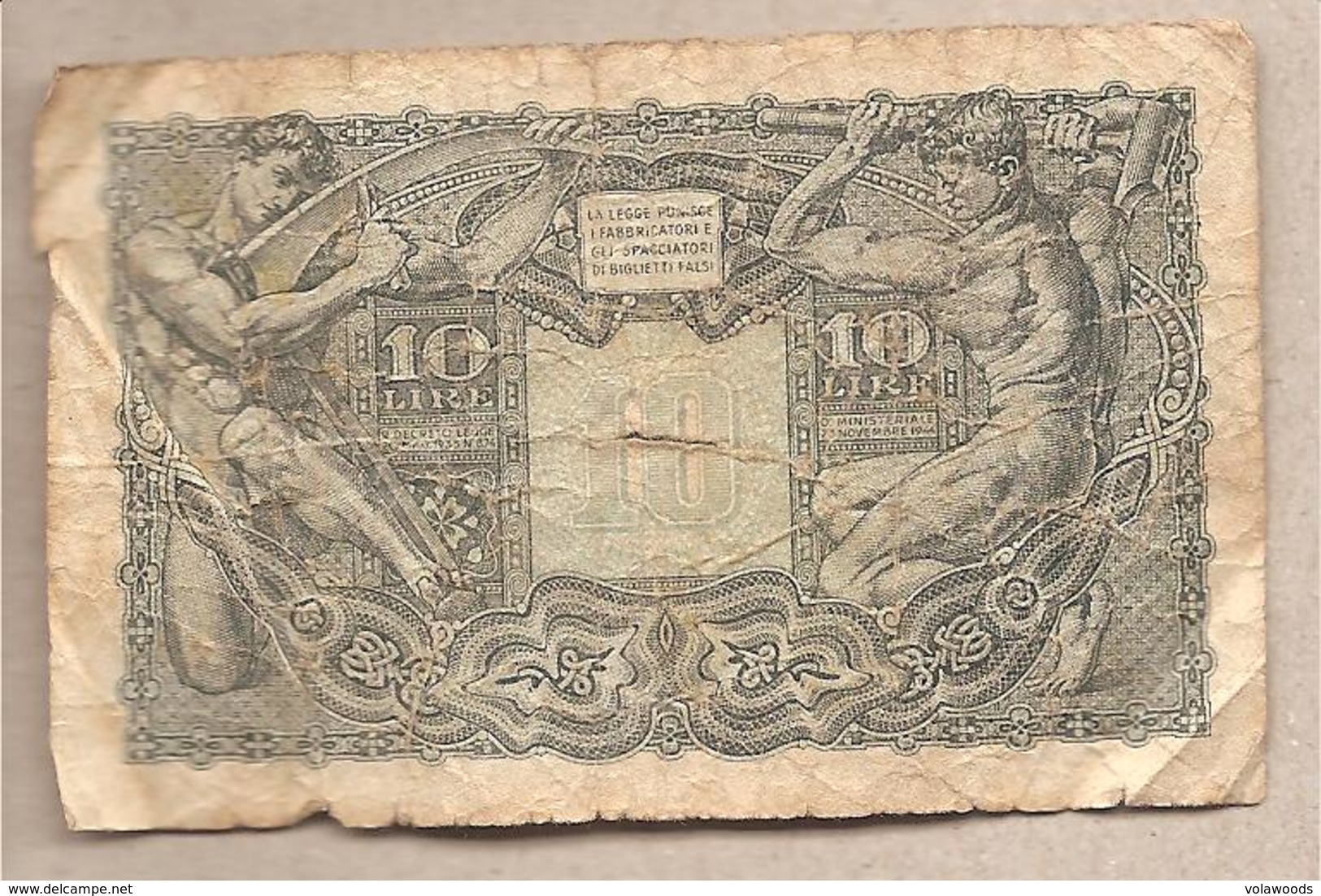 Italia - Banconota Circolata Da 10 Lire "Giove" Bolaffi Simoneschi Giovinco - 1944 - Italia – 10 Lire