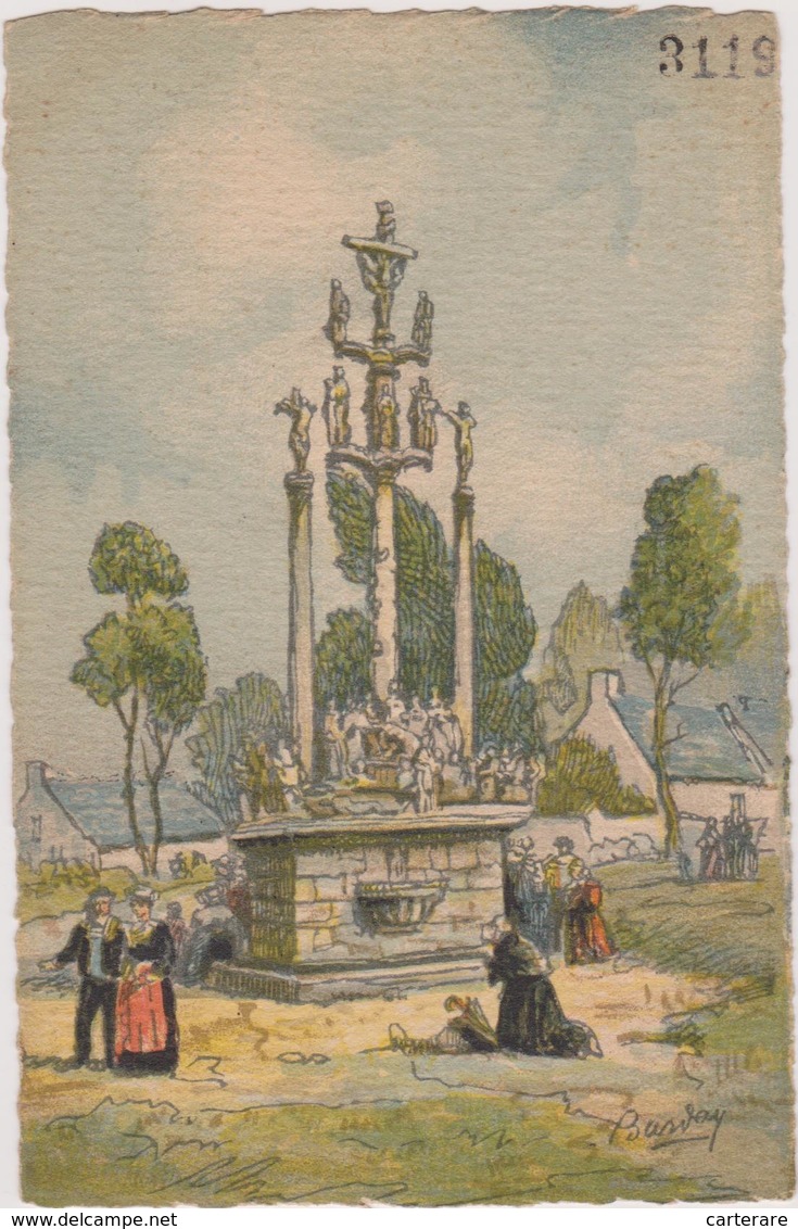 Cpa,illustrateur Coté,bardet,et Barre Et Dayez,,sur Le Théme De La Mort Et La Sorcèlerie,le Calvaire De St Yhégonne, N,3 - Barday