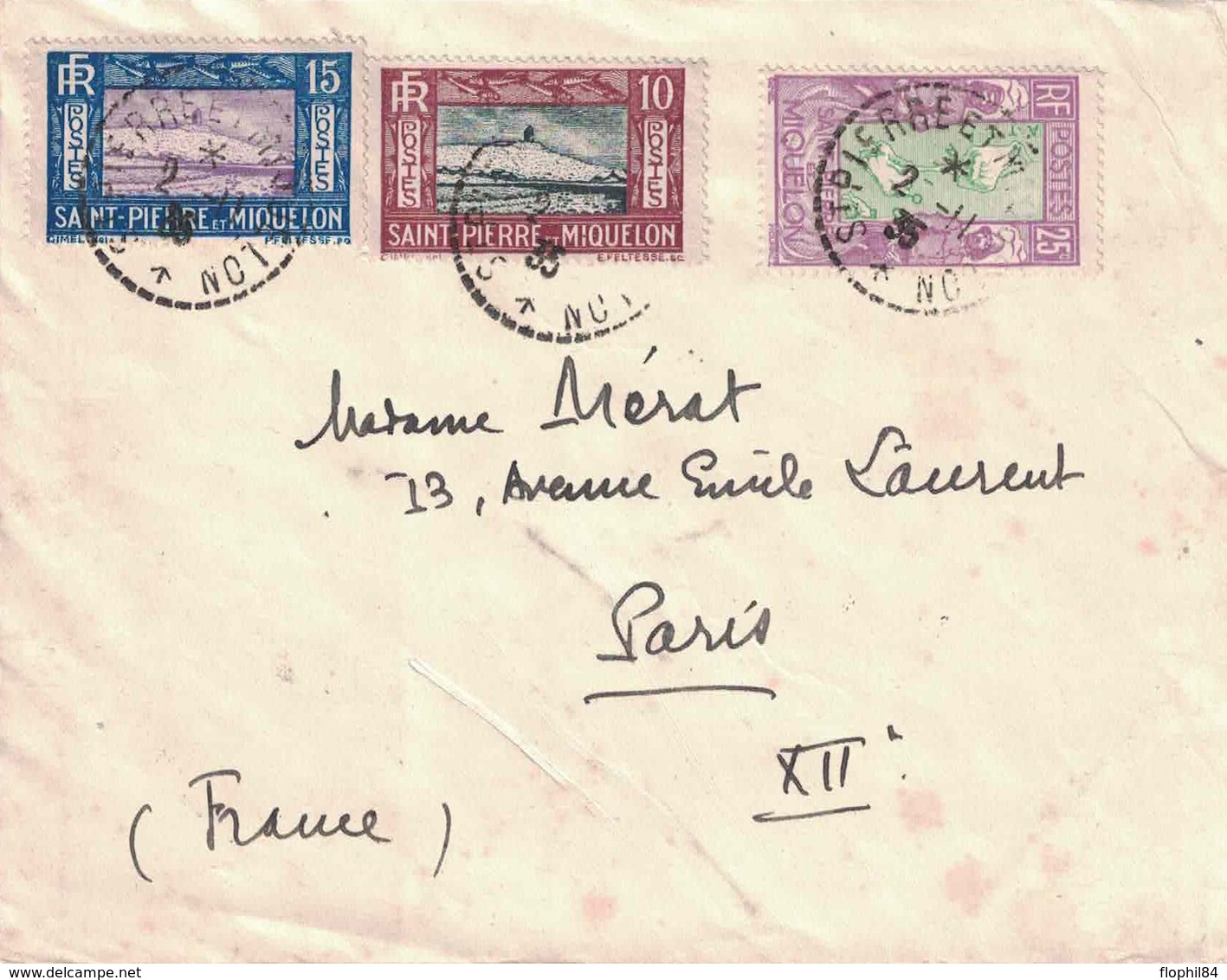 ST PIERRE ET MIQUELON - BEL AFFRANCH  DU 2 NOVEMBRE 1935 - LETTRE POUR PARIS - VERSO ARRIVEE LE 17-11-35. - Brieven En Documenten