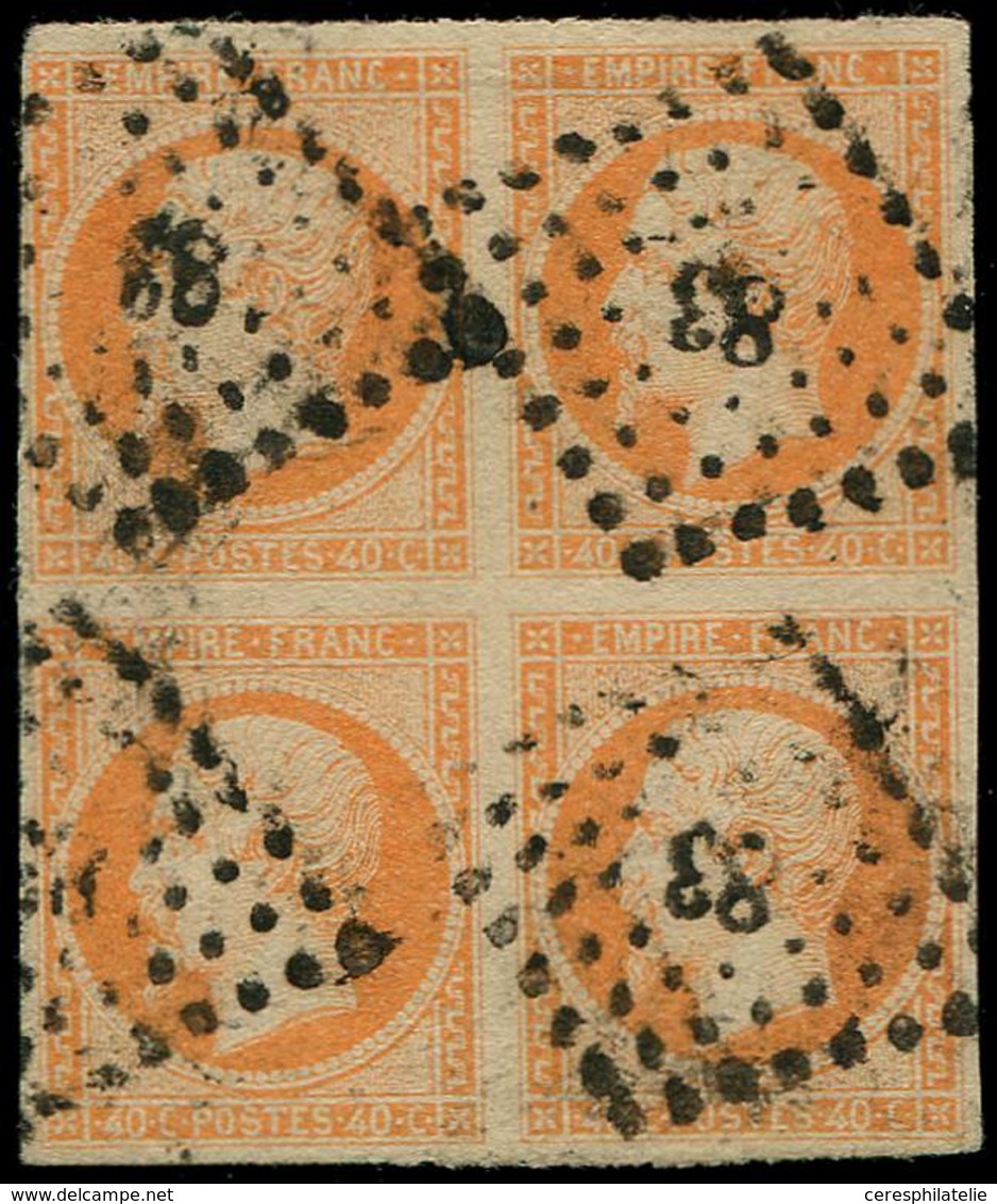 EMPIRE NON DENTELE 16   40c. Orange, BLOC De 4 Obl. PC 83, TB. Br - 1853-1860 Napoleone III