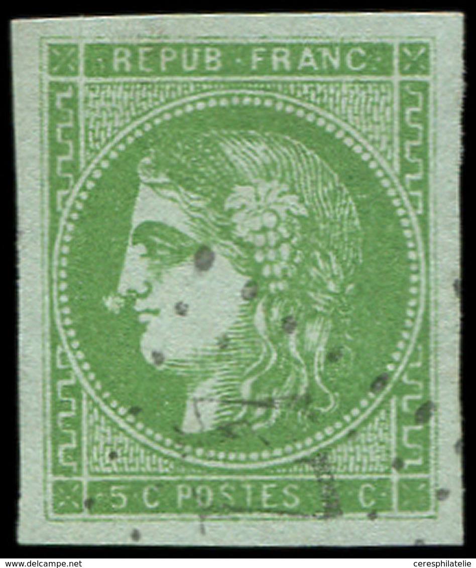 EMISSION DE BORDEAUX 42B   5c. Vert-jaune, R II, Variété POINT Blanc Devant Le Nez, Obl. GC Léger, Effigie DEGAGEE, Supe - 1870 Emissione Di Bordeaux