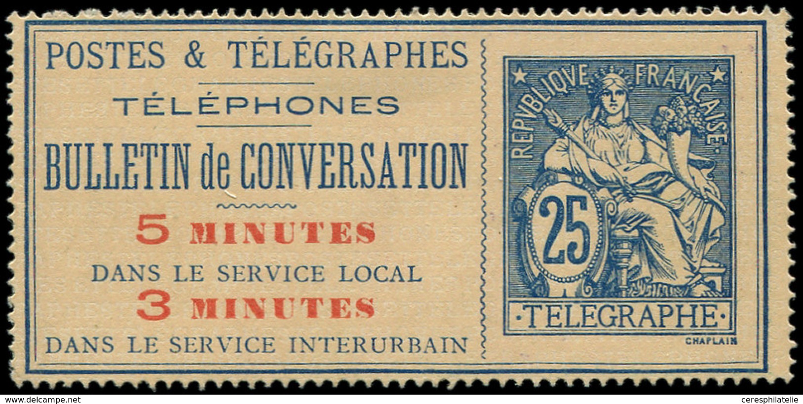 (*) TELEPHONE Téléphone 15 : 25c. Bleu Sur Chamois, TB - Telegraph And Telephone