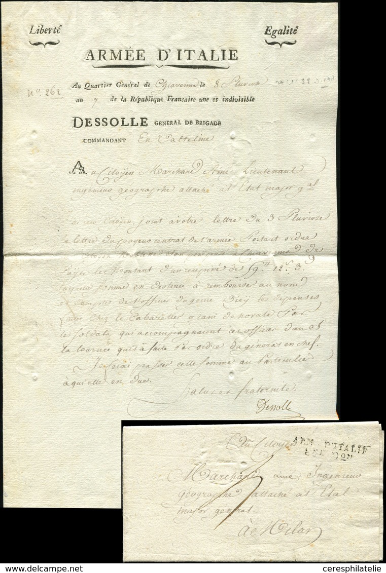 Let LETTRES SANS TIMBRE ET DOCUMENTS DIVERS MP ARM. D'ITALIE/8e Don S. LAC Du 8 Pluviose An VII Signée Du Général De Bri - Altri & Non Classificati