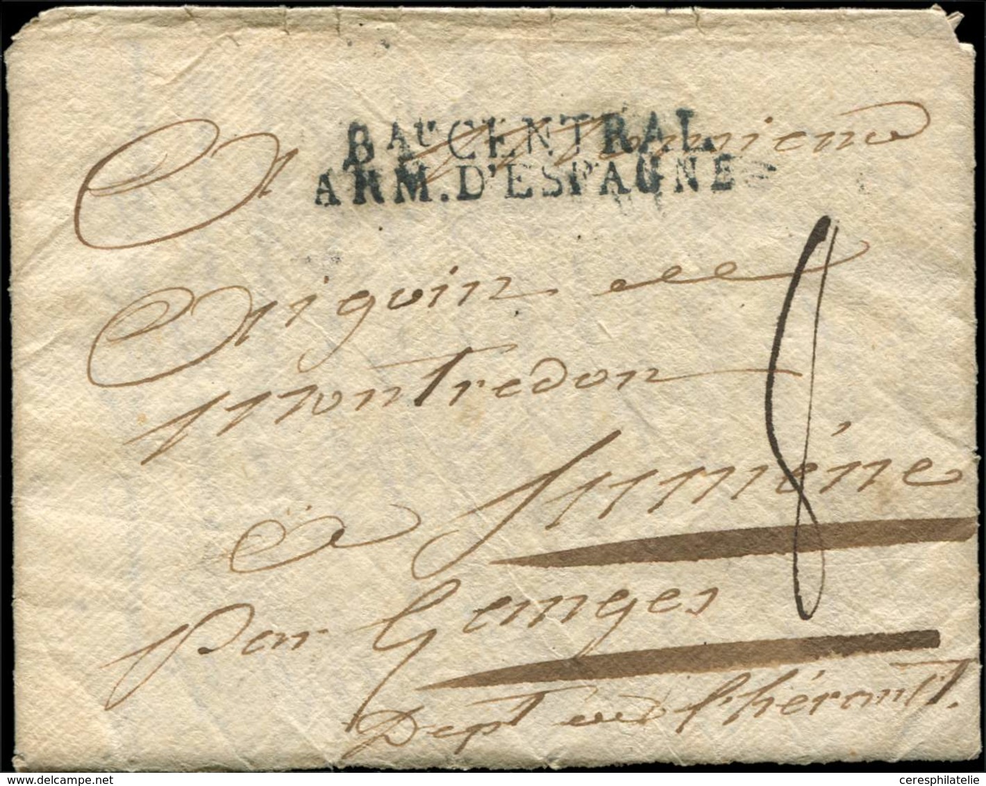 Let LETTRES SANS TIMBRE ET DOCUMENTS DIVERS MP Bau CENTRAL/ARM.D'ESPAGNE S. LAC 1810, TTB - Other & Unclassified