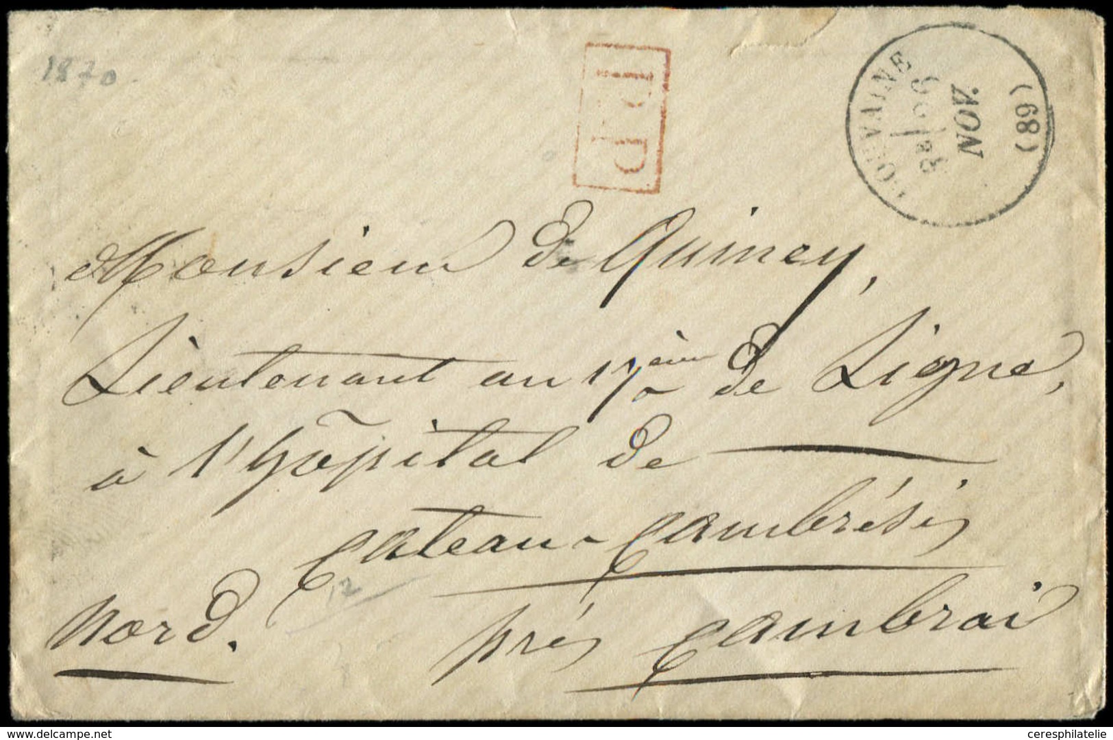 Let Guerre De 1870  Càd T16 DOUVAINE 26/11/(70) S. Env. Avec PP Rouge Faute De Timbres, TB - Guerra Del 1870