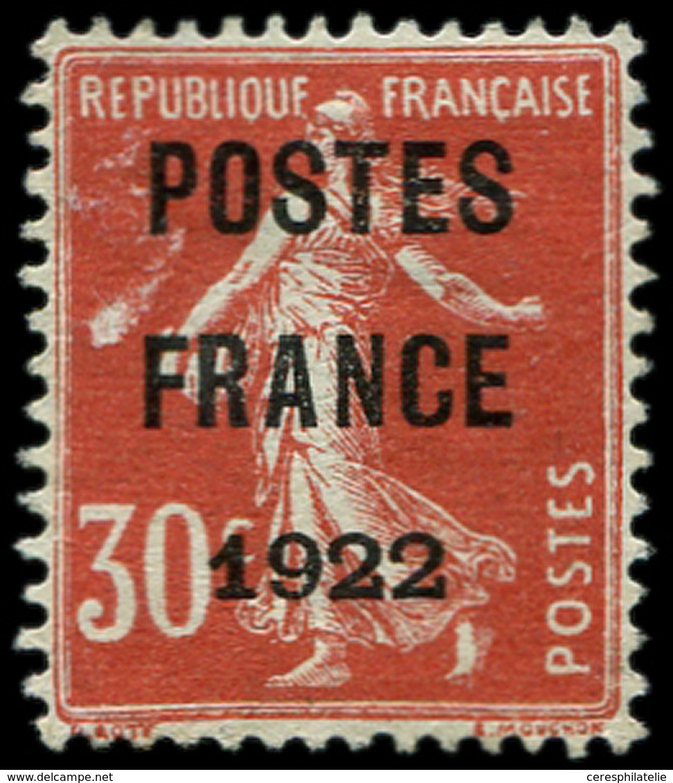 (*) PREOBLITERES 38  30c. Rouge, POSTES FRANCE 1922, TB - 1893-1947