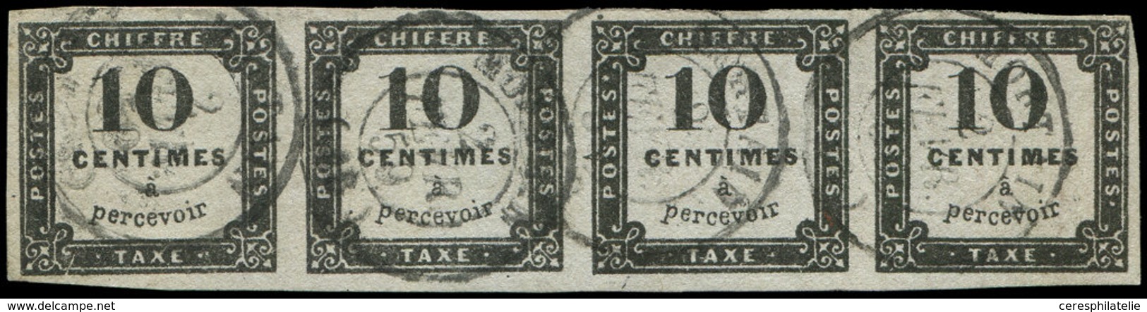 TAXE 1   10c. Noir Litho, BANDE De 4 Obl. Càd T15 MORTAIN, RR, TB - 1859-1959 Usati