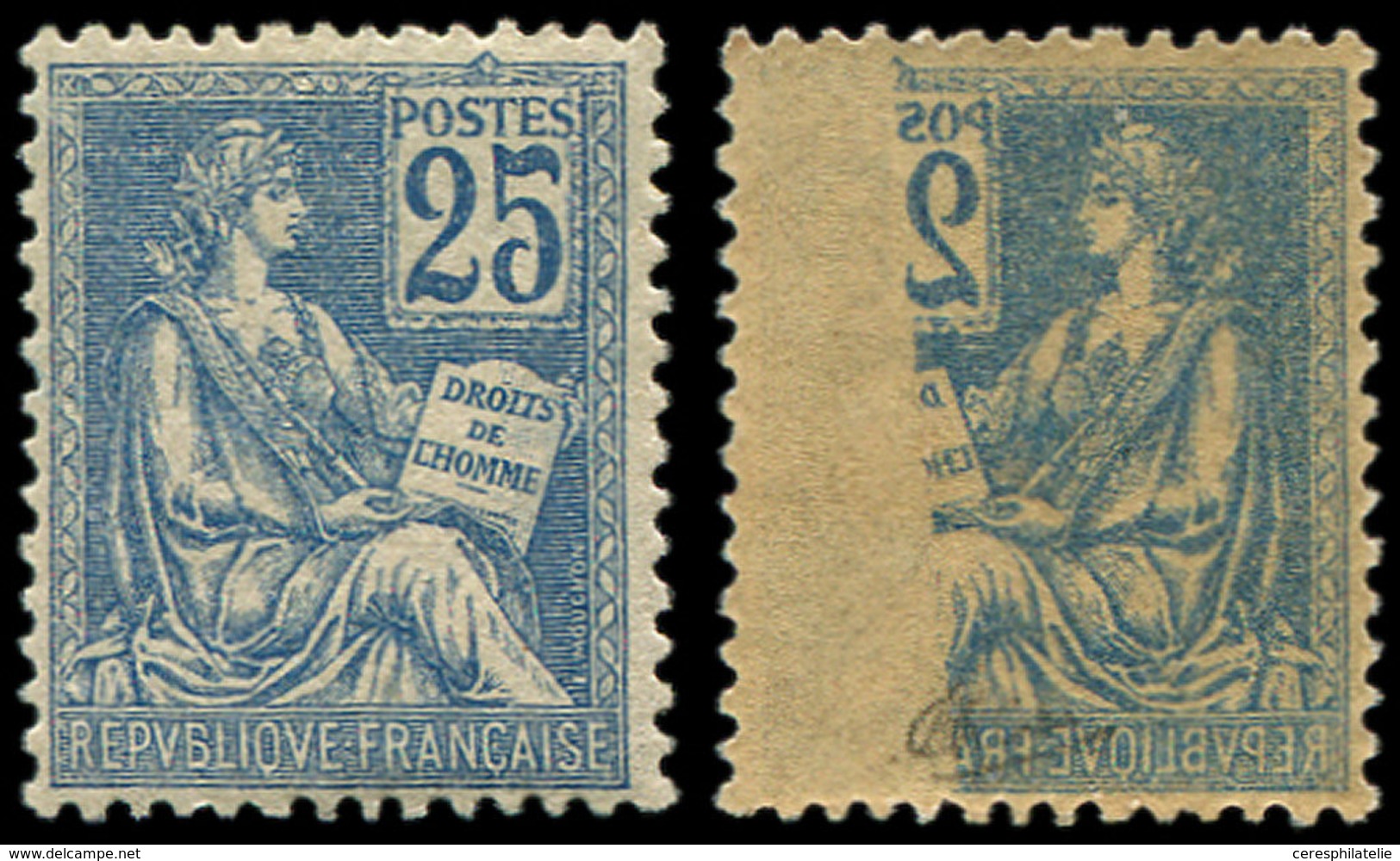 ** VARIETES 118   Mouchon, 25c. Bleu, RECTO-VERSO PARTIEL, TTB. C - Nuovi