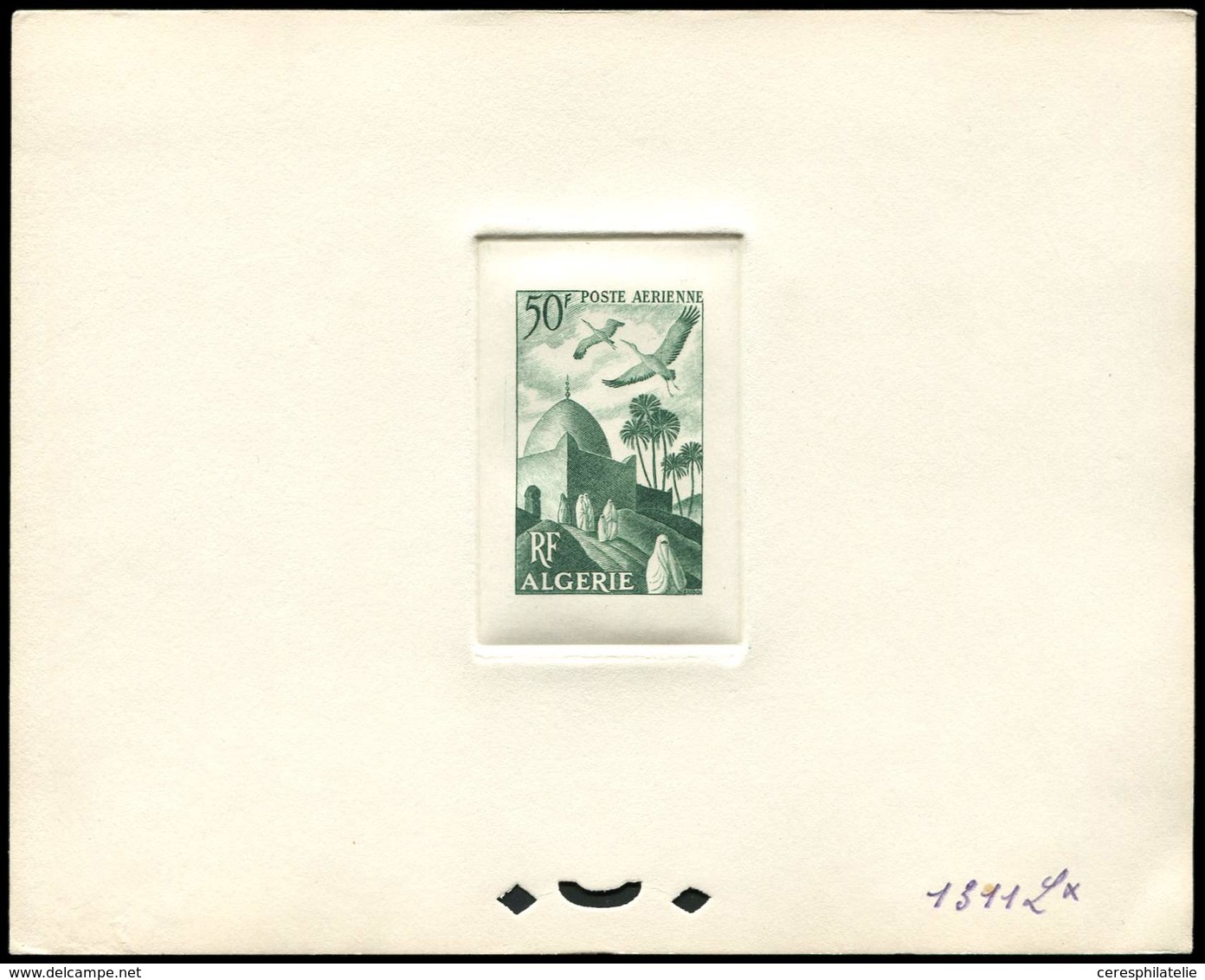 ALGERIE PA 9 : Marabout 50f., épreuve D'atelier En Vert-gris Foncé (couleur 1311), TB - Airmail