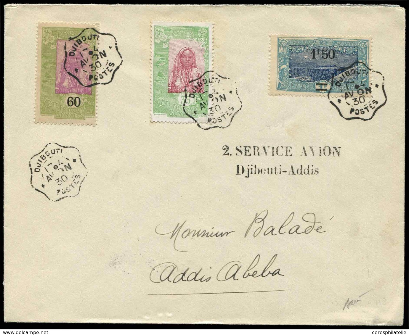 Let COTE DES SOMALIS 92, 112 Et 118 Obl. Càd Ondulé DJIBOUTI 17/4/30 S. Env., Service Avion Djibouti-Addis, TB - Other & Unclassified