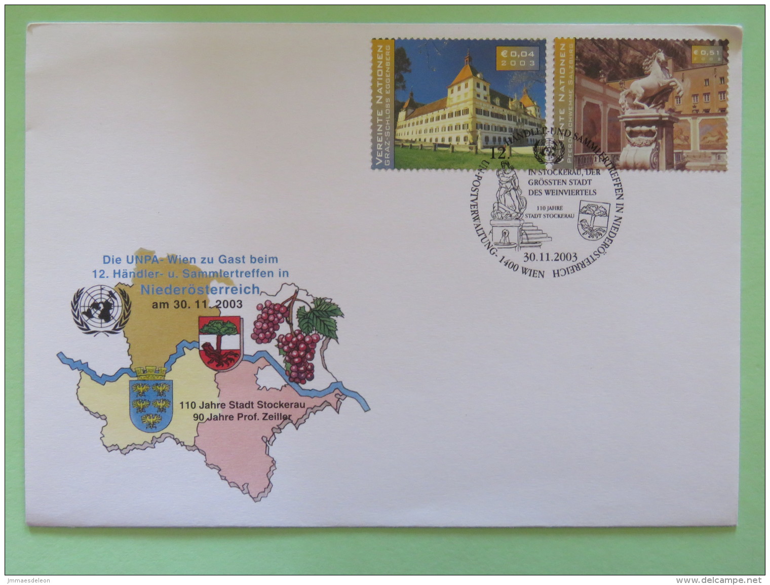 United Nations (Wien) 2003 Special Cancel On Cover - UNPA - Eggenberg Castle - Horses Monument Salzburg - Lettres & Documents