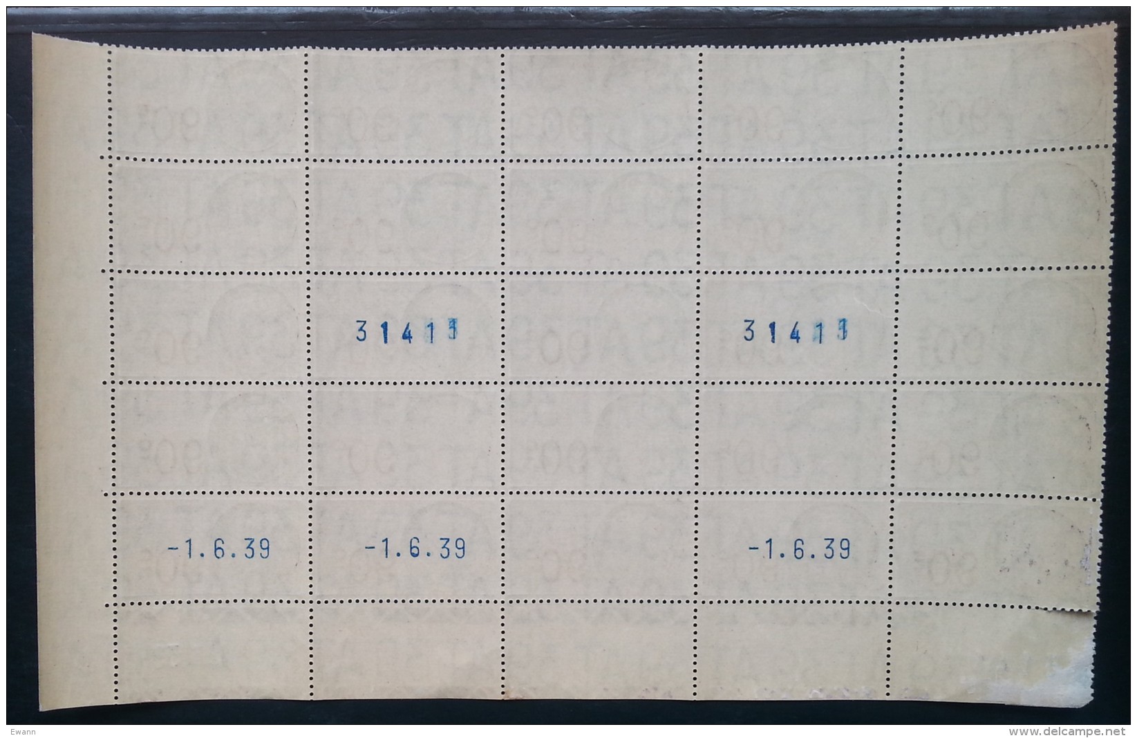 Planche 25 Timbres Fiscaux - 90c - Coin Daté 1.6.1939 - Neufs - Marche Da Bollo