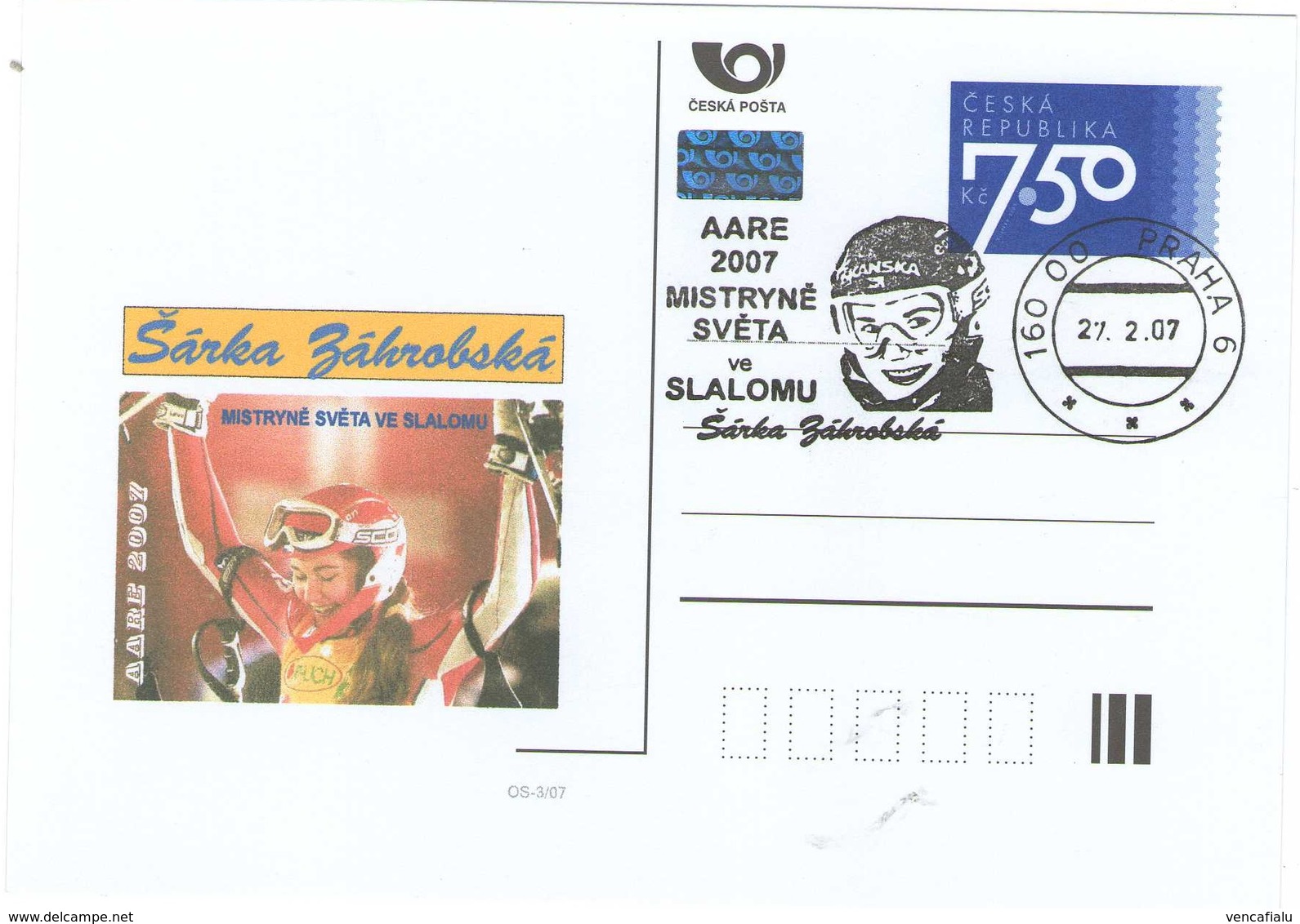 Czech Republic 2007 - S. Zahrobska, World Winner In Slalom, Special Postal Stationery And Cancellation - Jet-Ski