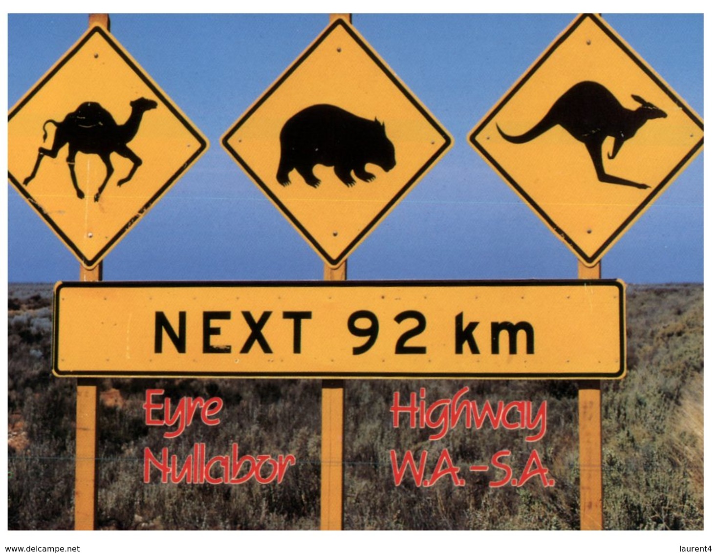 (800) Australia -  Nullabor Road Sign - Kangaroo - Camels - Wombat - Outback