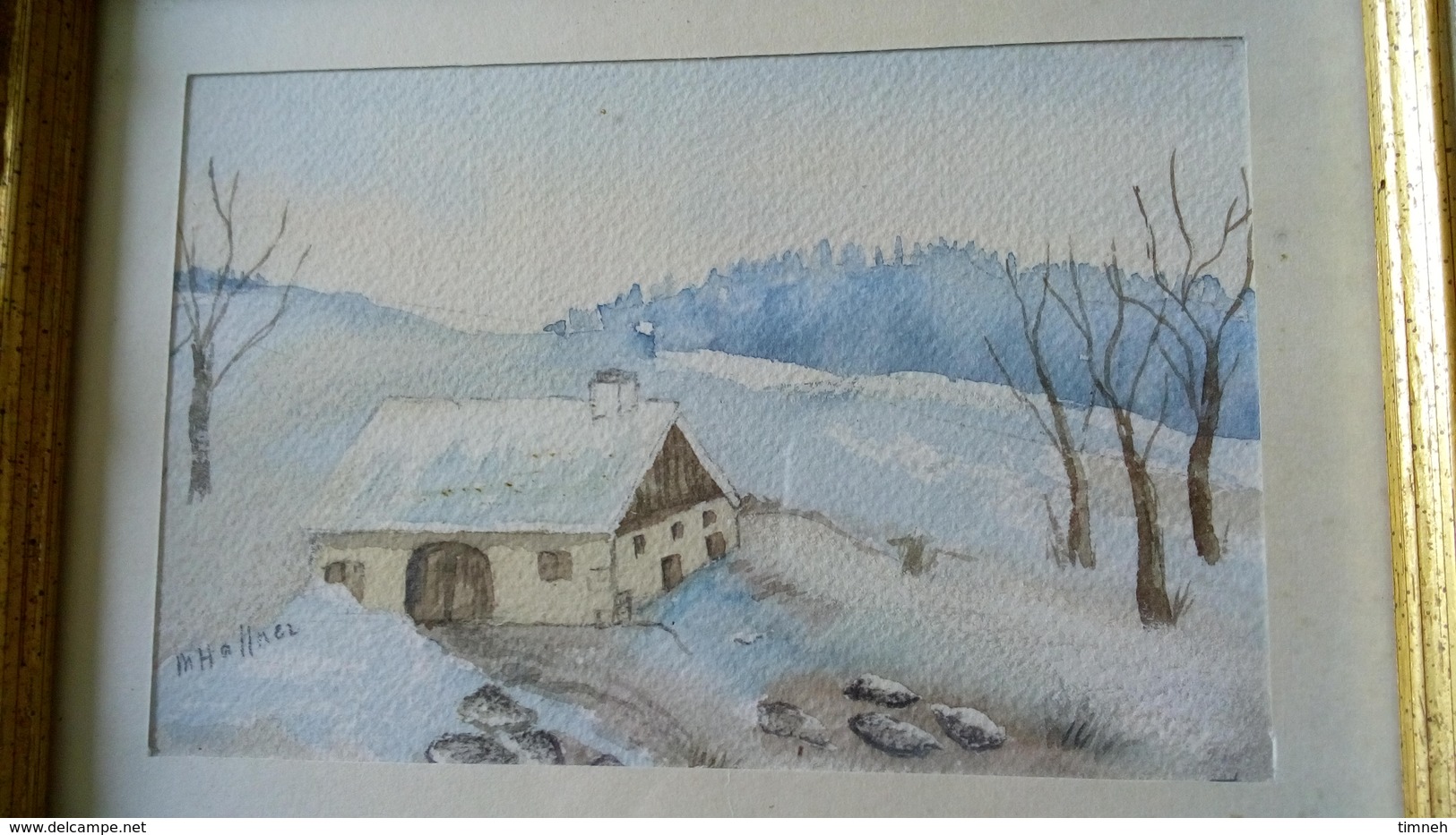 Paysage Des Vosges Village Ferme Vosgienne  2 Petites Aquarelles Signées - Jolis Cadres Bois Doré à Poser Ou Suspendre - Watercolours