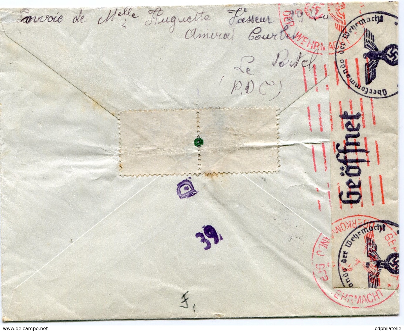 FRANCE LETTRE CENSUREE DEPART LE PORTEL 6-9-41 PAS DE CALAIS POUR LA BELGIQUE - 1938-42 Mercure