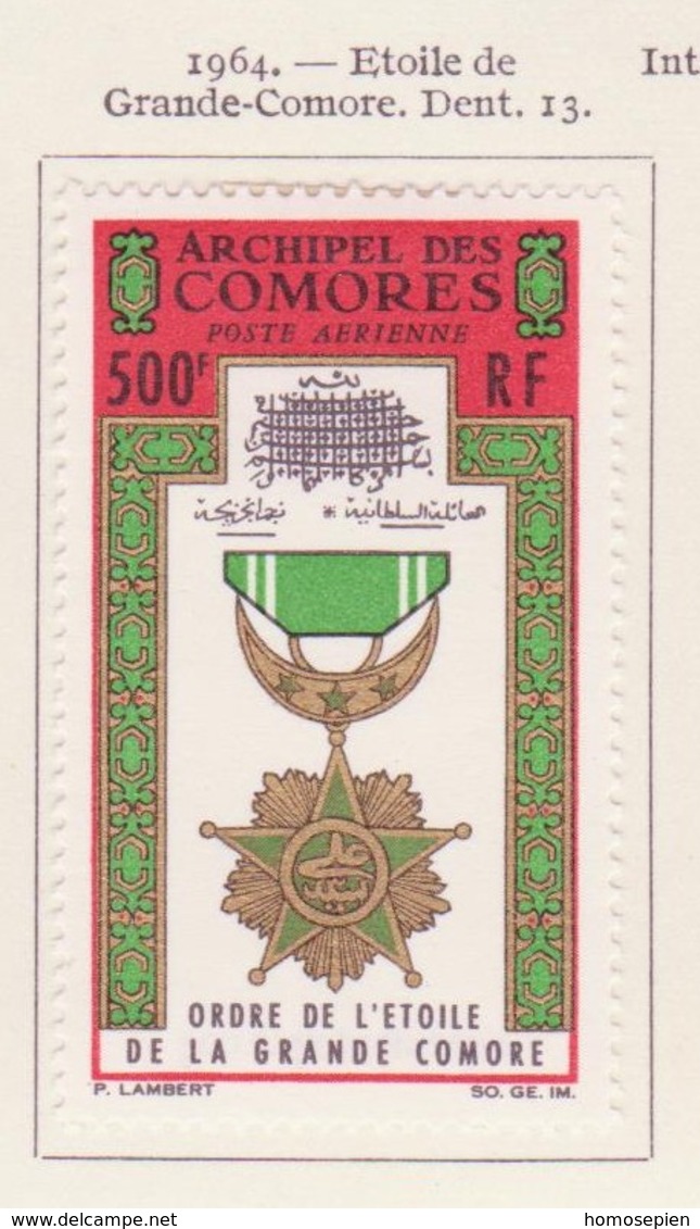 Comores - Comoros - Komoren Poste Aérienne 1964 Y&Tn°PA13 - Michel N°F66 * - 500f Médaille - Airmail