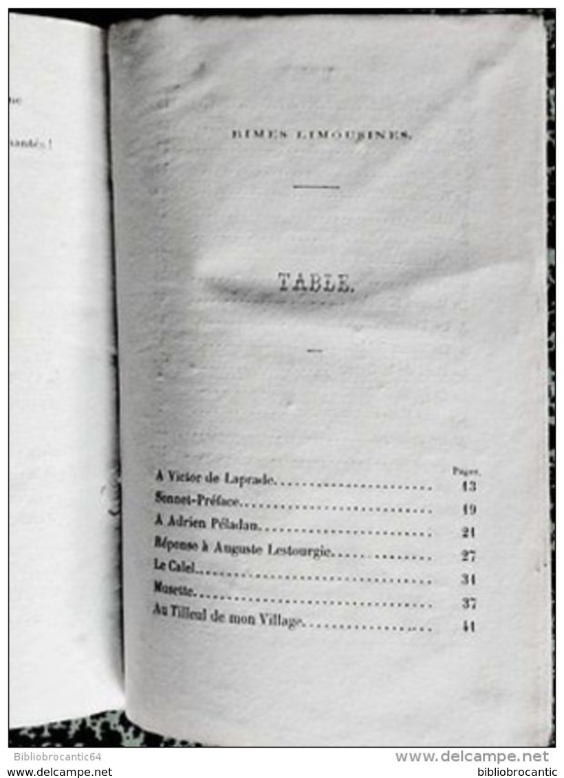 *RIMES LIMOUSINES* POESIES par Auguste LESTOURGIE - E. O. 1863