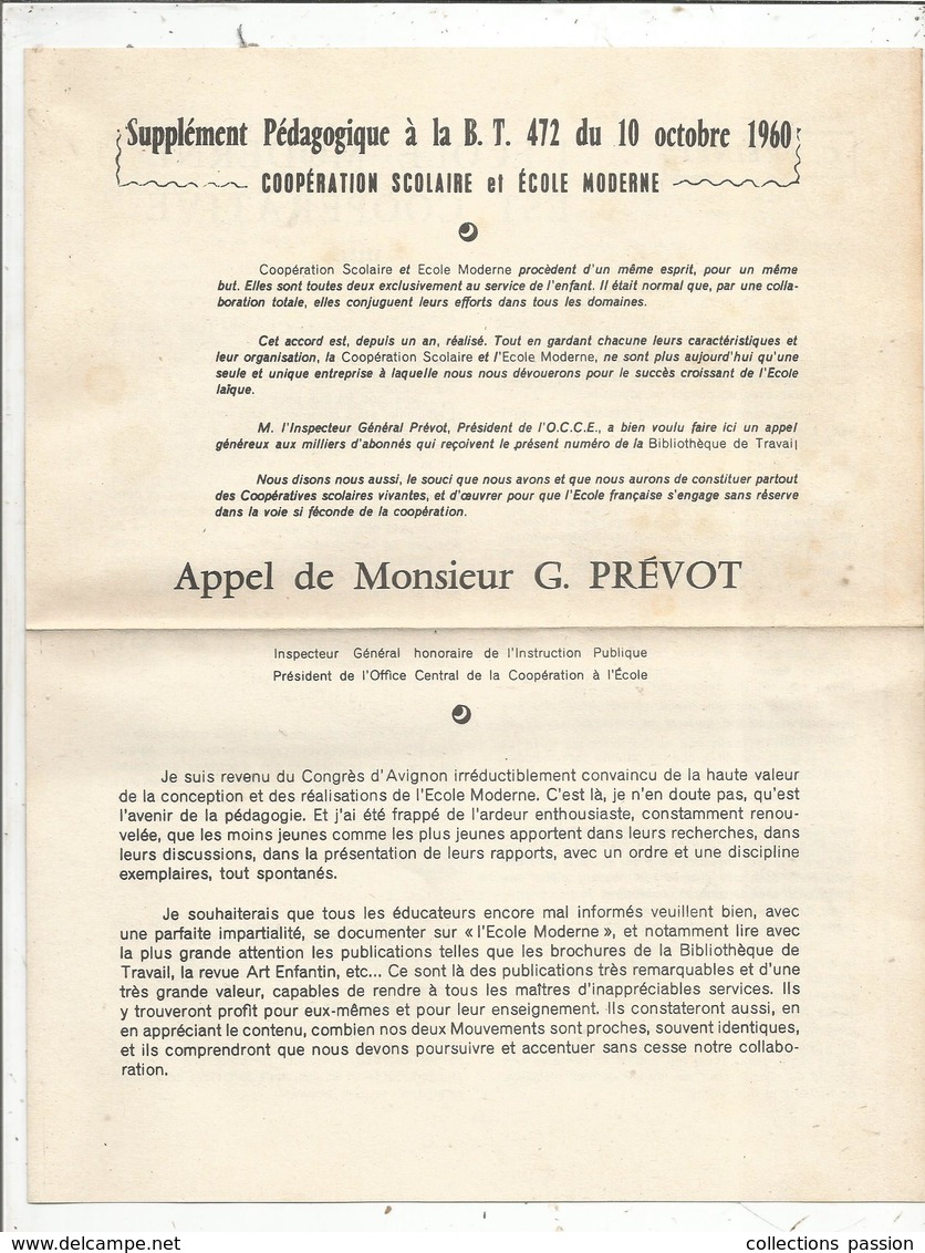 Bibliothéque De Travail , N° 472 , 1960 ,LA GRANDE PÊCHE , 32 Pages + Supplément Pédagogique , 4 Scans , Frais Fr 2.85 E - Chasse/Pêche