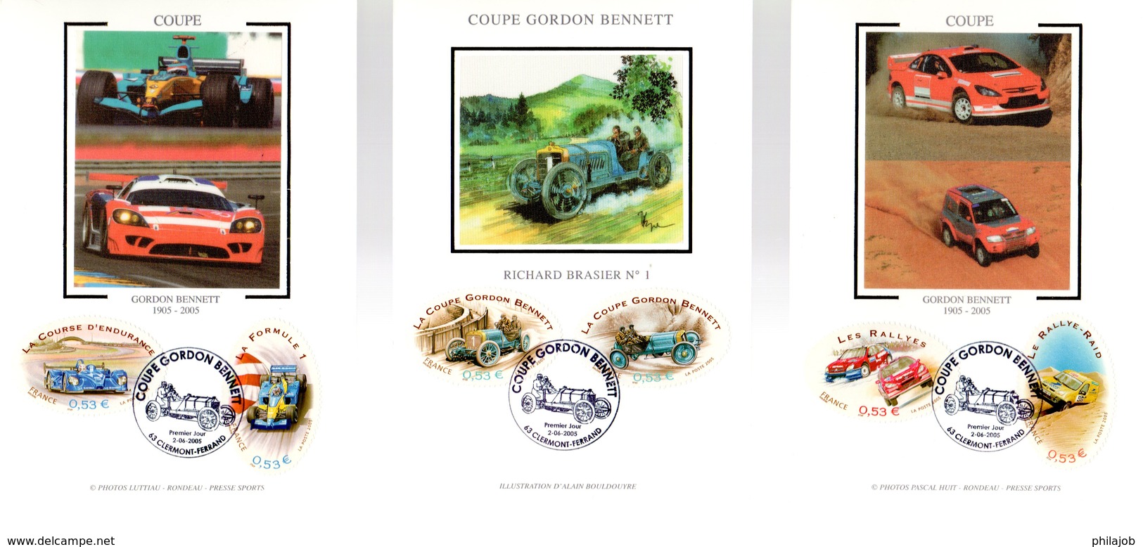 FRANCE 2005 " COUPE GORDON BENNETT " Sur 3 Cartes Maximum En Soie.  N° YT 3795 3800. Parfait état CM - Auto's