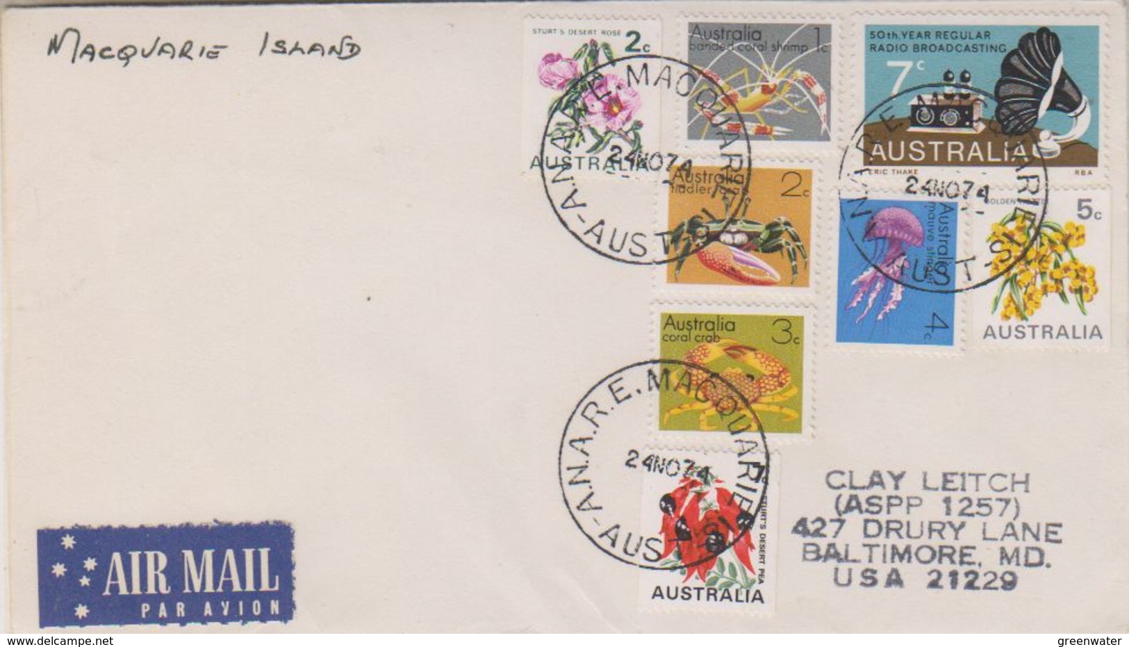 AAT Macquarie Island Ca 24 No 74 Cover To USA (38410) - Covers & Documents