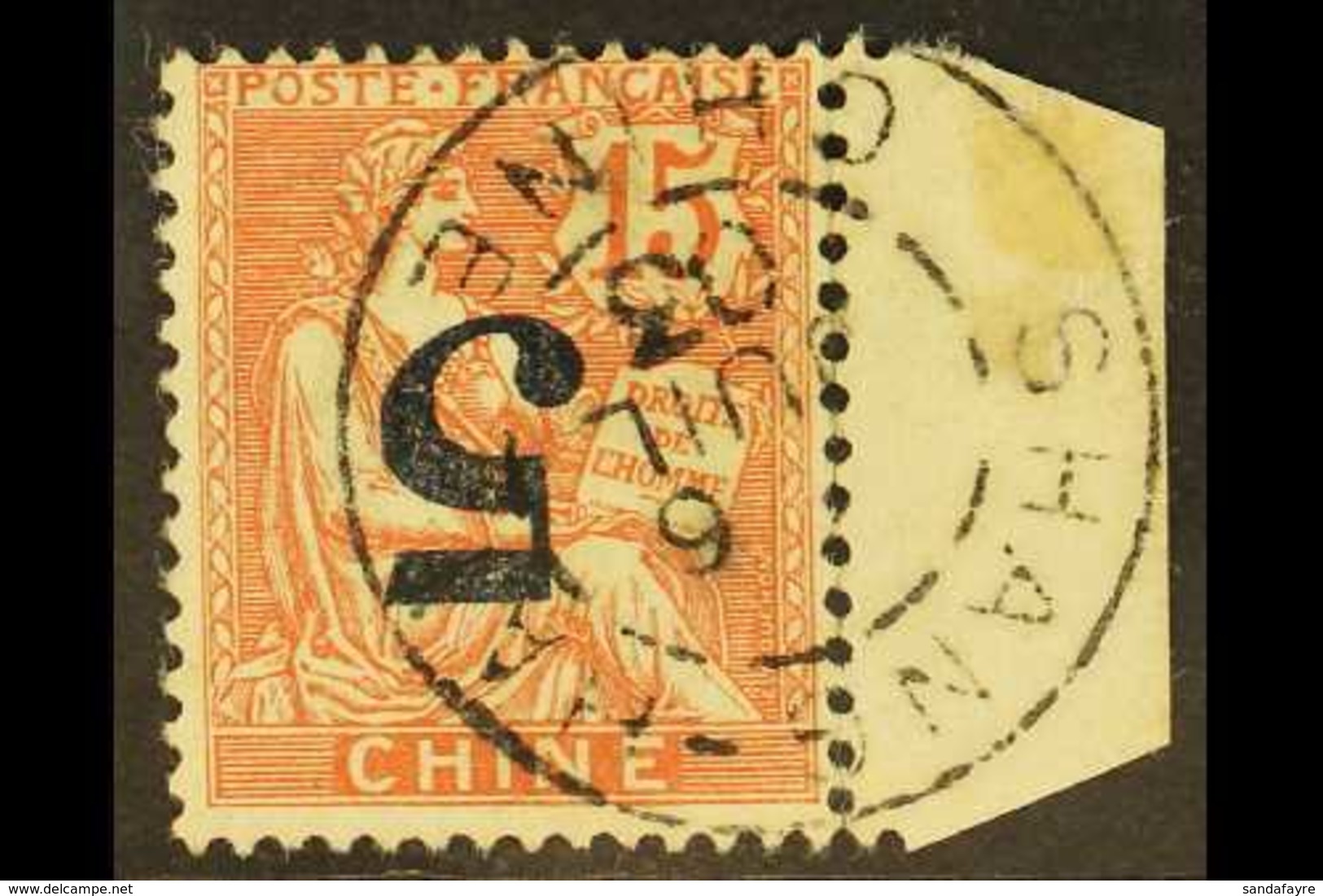 FRENCH OFFICES  1903 5c On 15c Pale Red Provisional For Shanghai, Variety "surch Inverted", SG 34a, Fine Marginal Used.  - Other & Unclassified