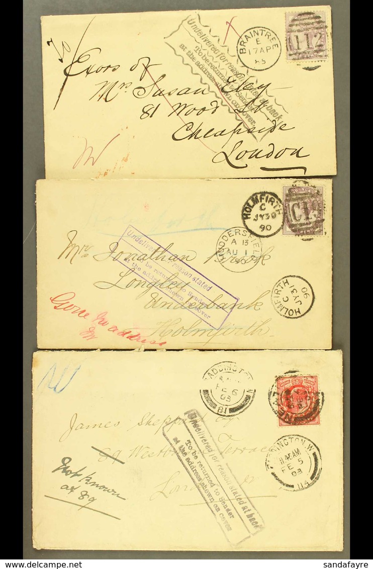 1885 - 1903 "UNDELIVERED FOR REASON STATED".  Three Covers With "Undelivered...To Be Returned..." Cachets, Includes 1885 - Sonstige & Ohne Zuordnung