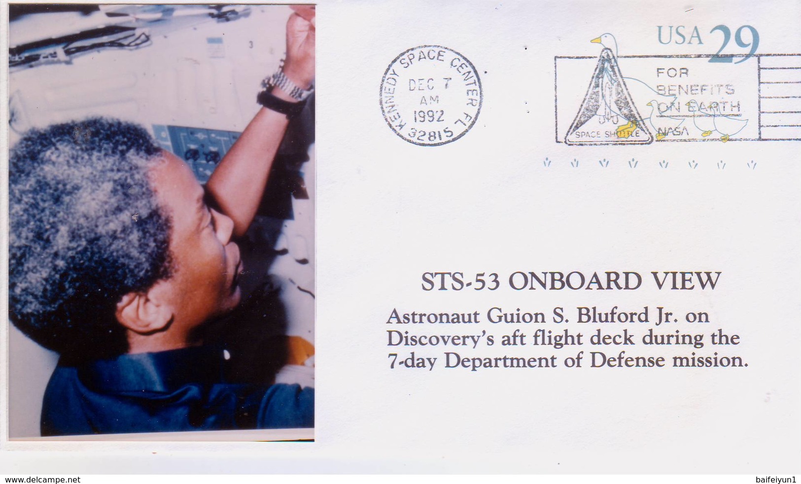 1992 USA Space Shuttle Discovery STS-53  On Board View Commemorative Cover B - Noord-Amerika