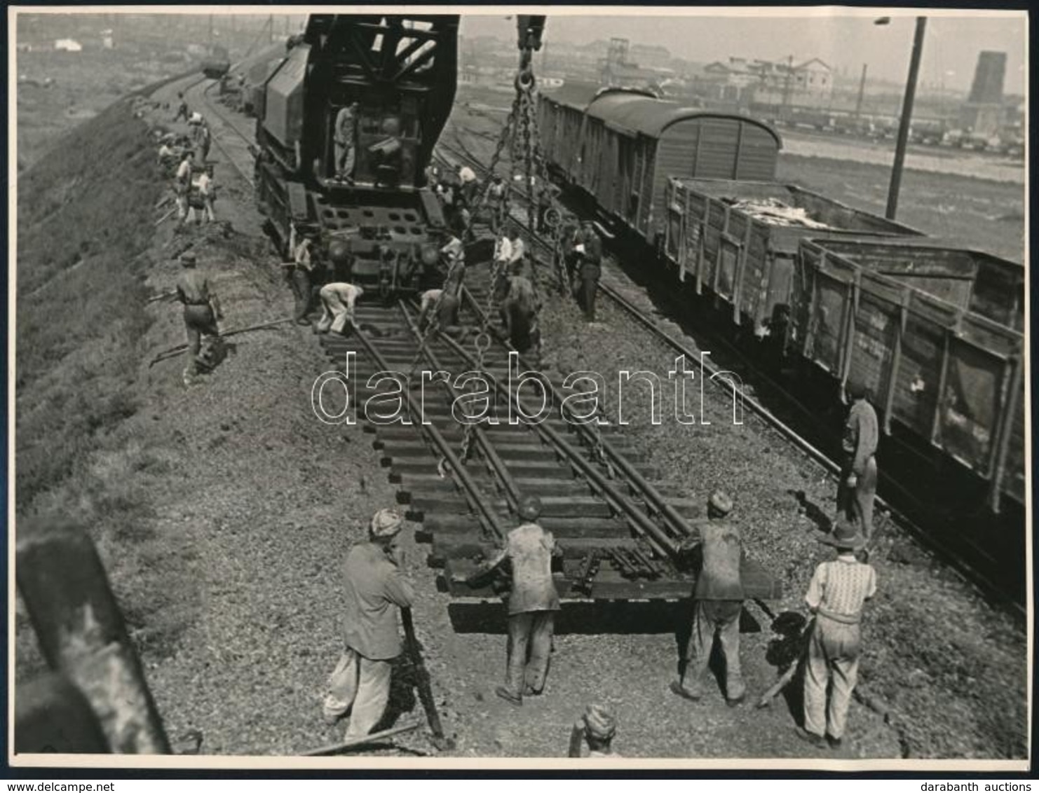 1959 Vasúti építkezés, G?zdaruval, 5 Db Fotó, Egy Részük Hátoldalán Feliratozva, 17,5x23 Cm - Sonstige & Ohne Zuordnung