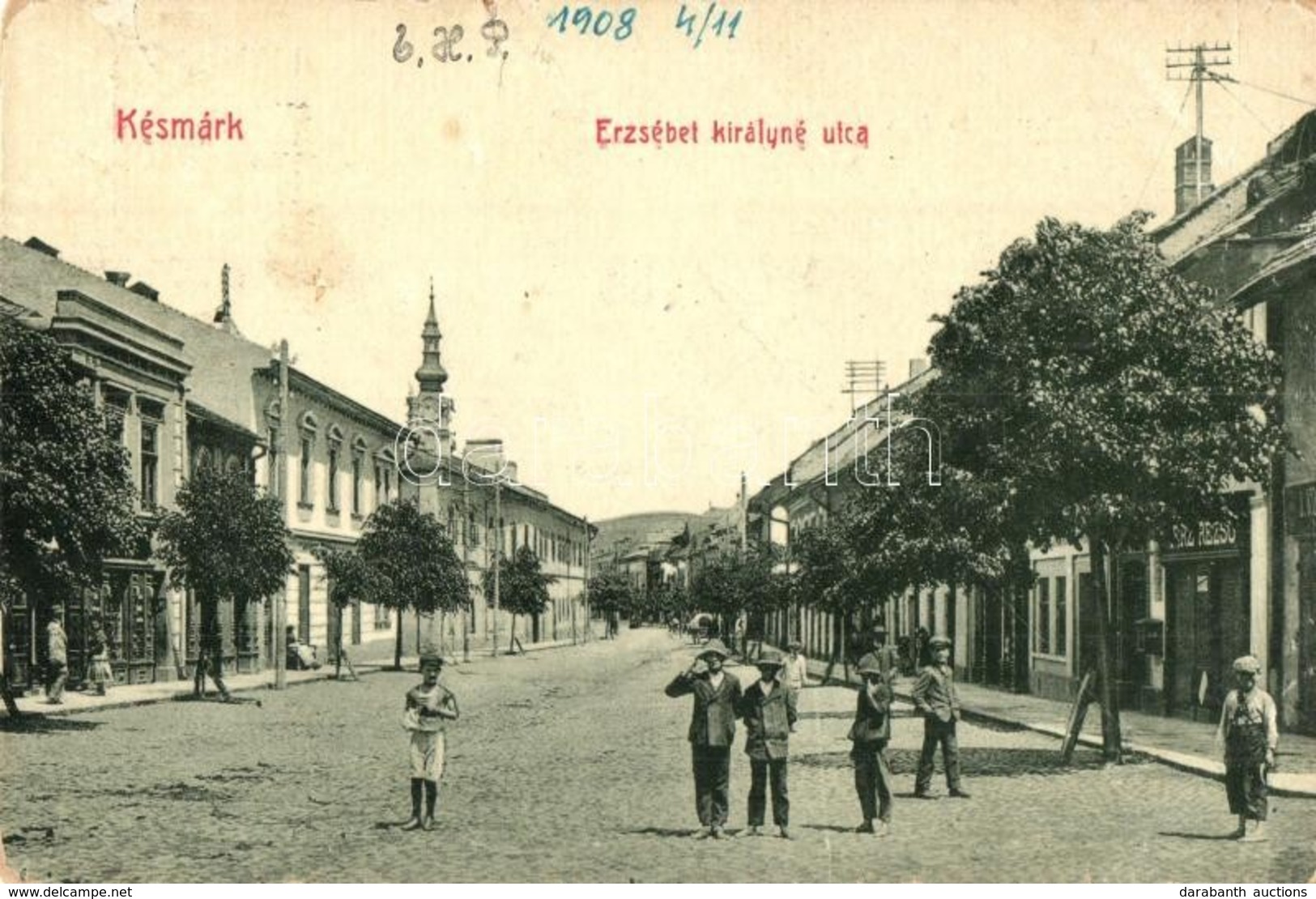 T3 Késmárk, Kezmarok; Erzsébet Királyné Utca, üzlet. W. L. Bp. 2901. / Street View, Shop (r) - Non Classés