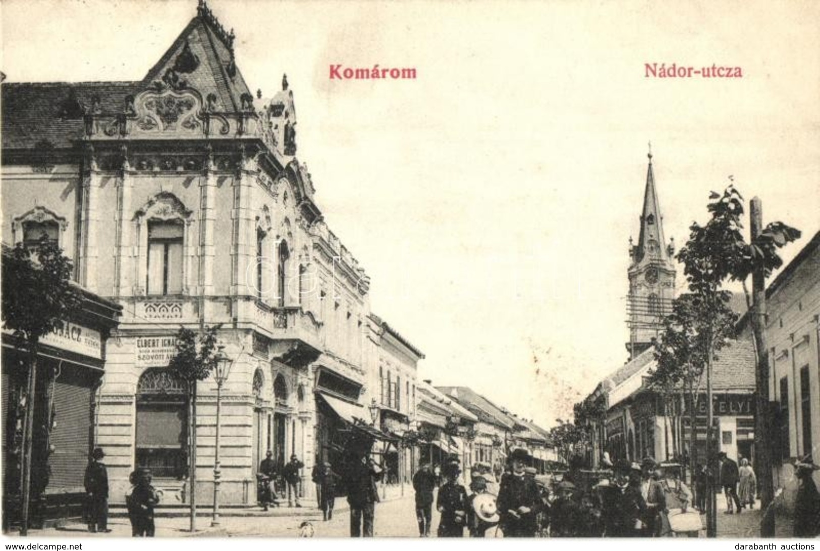 T2/T3 Komárom, Komárno; Nádor Utca, Elbert Ignácz üzlete. E. D. K. Pannonia / Street View, Shops (EK) - Ohne Zuordnung