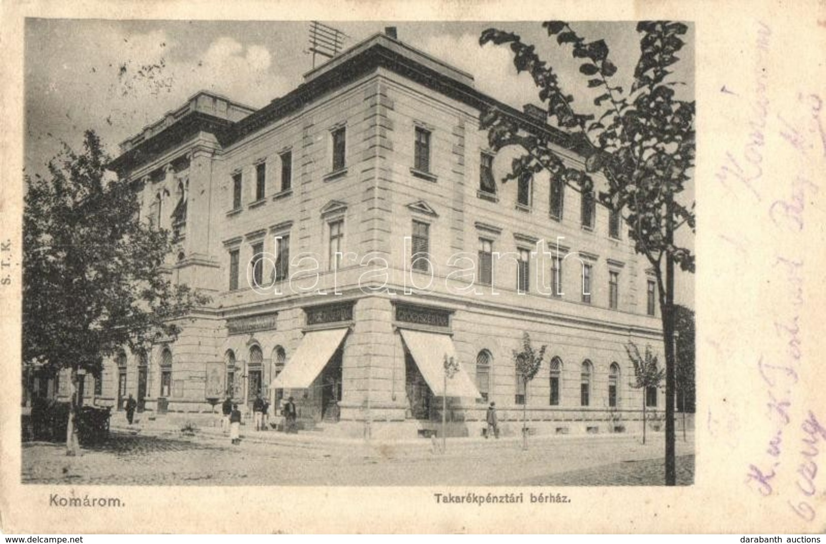 * T3 Komárom, Komárno; Takarékpénztári Bérház, Gyógyszertár, Ipovitz és Ivánfi üzlete / Savings Bank, Tenement House, Ph - Non Classés