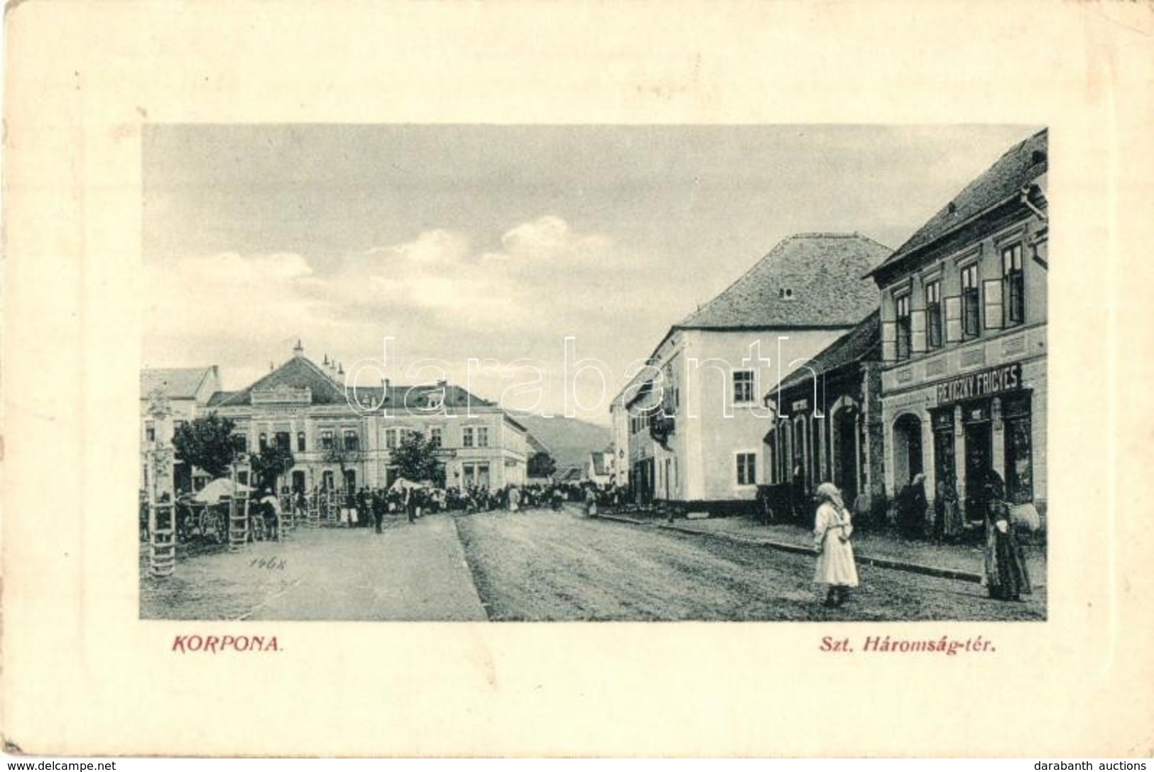 T2/T3 Korpona, Krupina; Szentháromság Tér, Piac, Reviczky Frigyes üzlete és Saját Kiadása. W. L. Bp. 4759. / Trinity Squ - Ohne Zuordnung