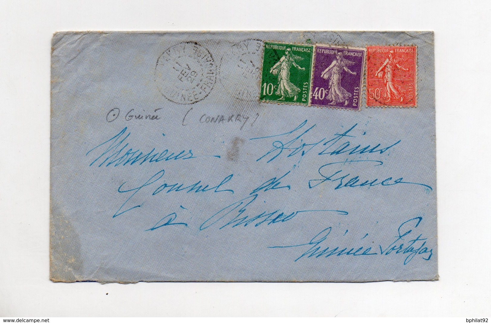 !!! PRIX FIXE : LETTRE DE 1929 DE CONAKRY POUR LE CONSUL DE FRANCE EN GUINEE PORTUGAISE, AFFRANCH SEMEUSES DE FRANCE - Covers & Documents