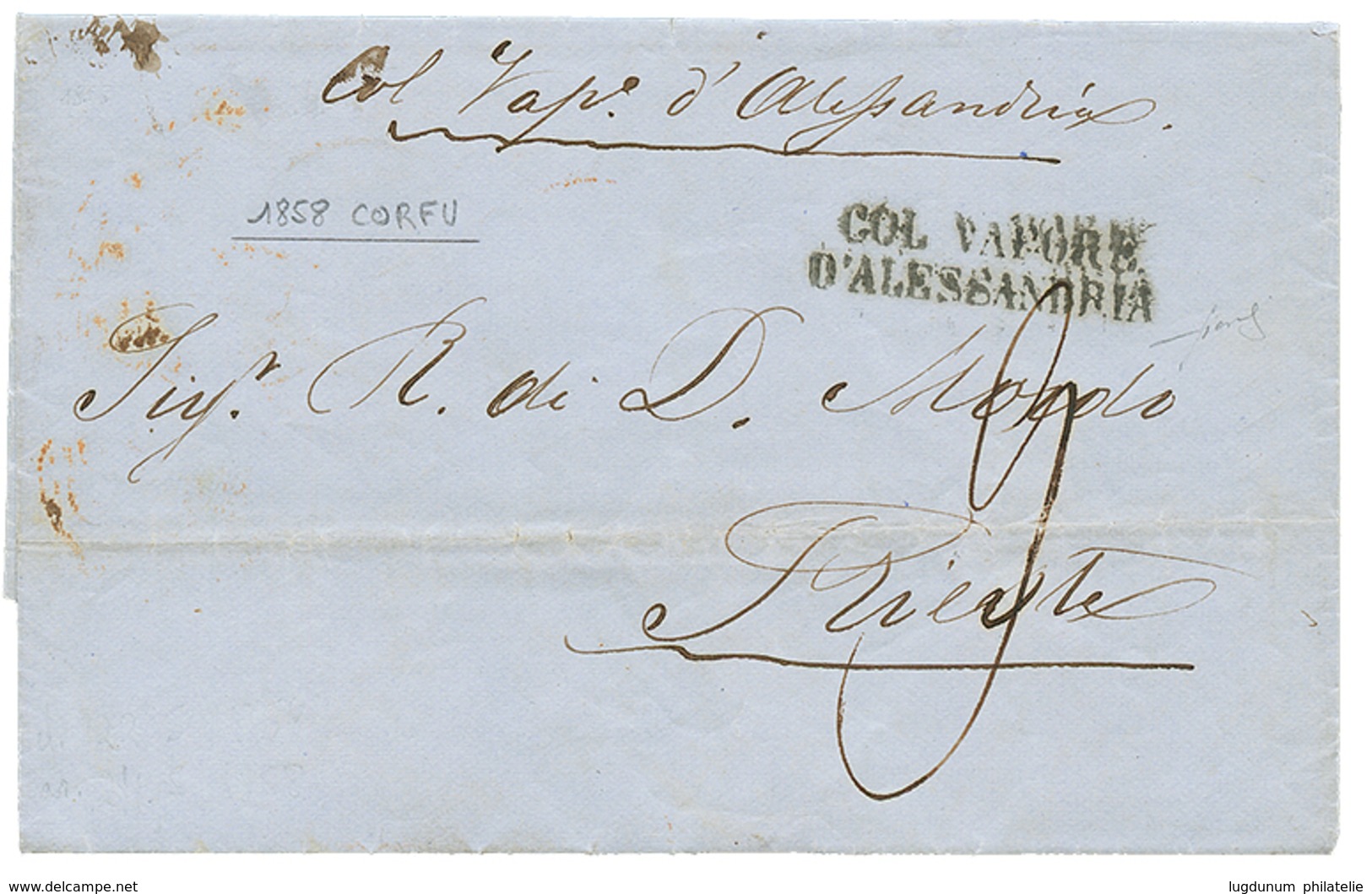 634 CORFU Via ALEXANDRIA(EGYPT) : 1858 COL. VAPORE D' ALESSANDRIA + Tax Marking On Entire Letter Datelined "CORFU" To TR - Zonder Classificatie