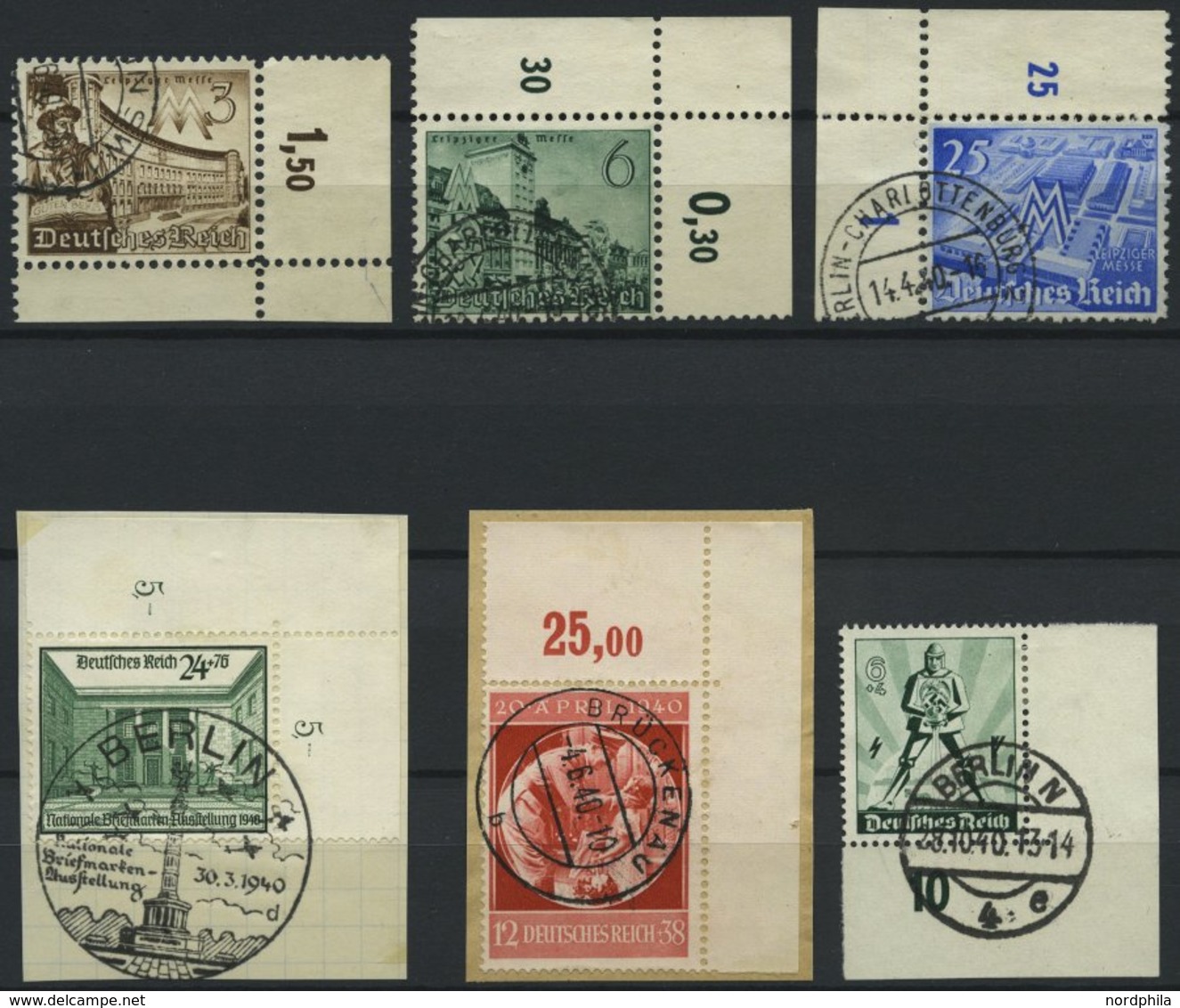 Dt. Reich 739/40,42-45 O,BrfStk , 1939/40, 6 Bogenecken, Pracht - Otros & Sin Clasificación