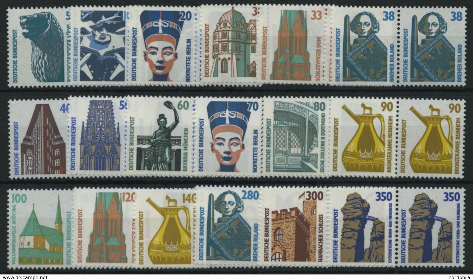 BUNDESREPUBLIK A. 1339-1448 Paar **, 1987-90, Sehenswürdigkeiten In Waagerechten Paaren, Pracht, Mi. 72.- - Used Stamps