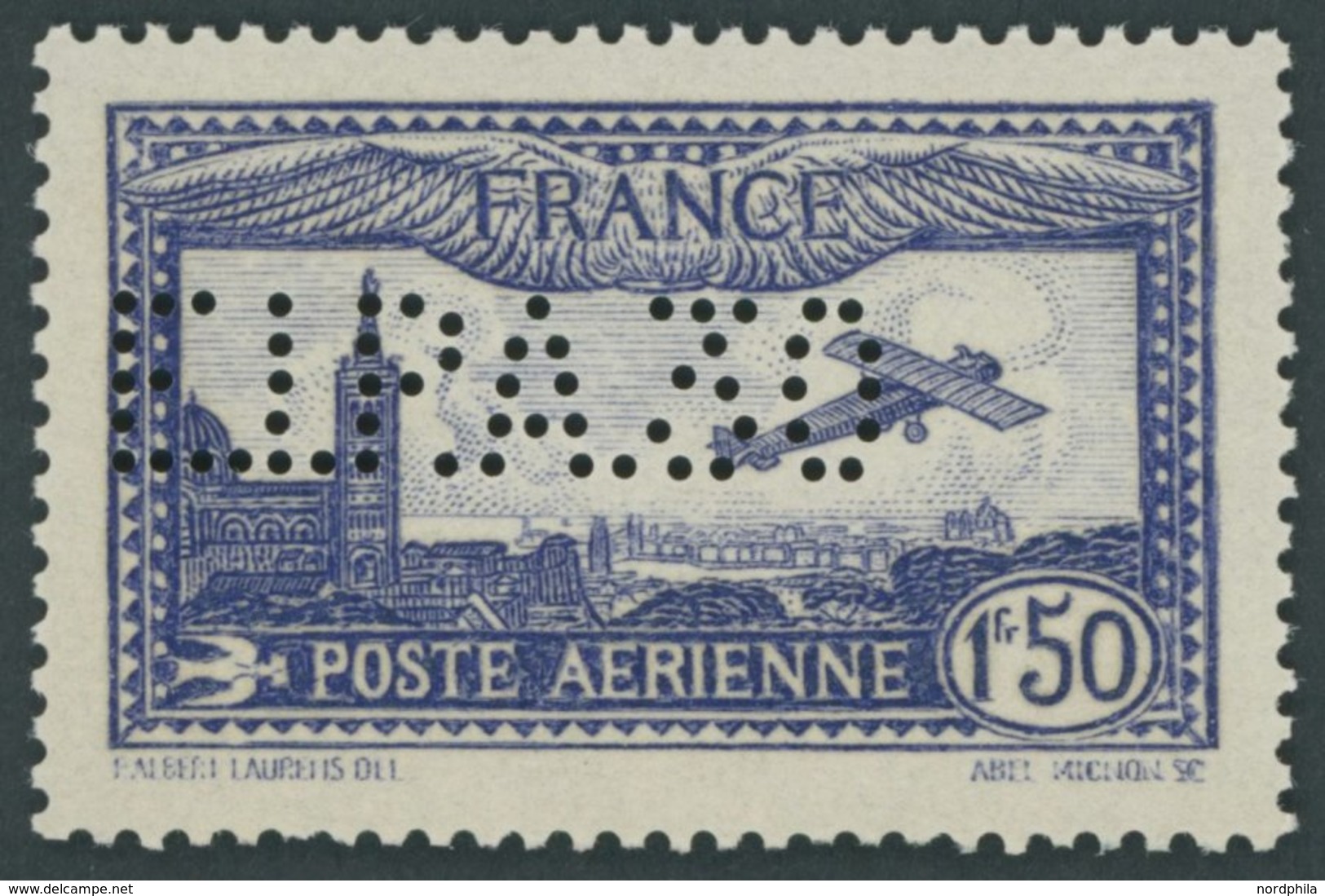 FRANKREICH 255I **, 1930, 1.50 Fr. Flugpost Mit Lochung E.I.P.A. 30, üblich Gezähnt Pracht - Otros & Sin Clasificación