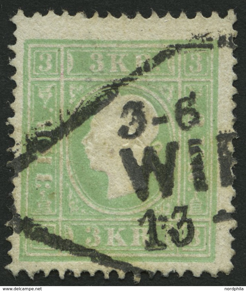 ÖSTERREICH 12b O, 1859, 3 Kr. Bläulichgrün, Stempel WIEN, Pracht, Fotobefund Dr. Ferchenbauer, Mi. 220.- - Gebruikt