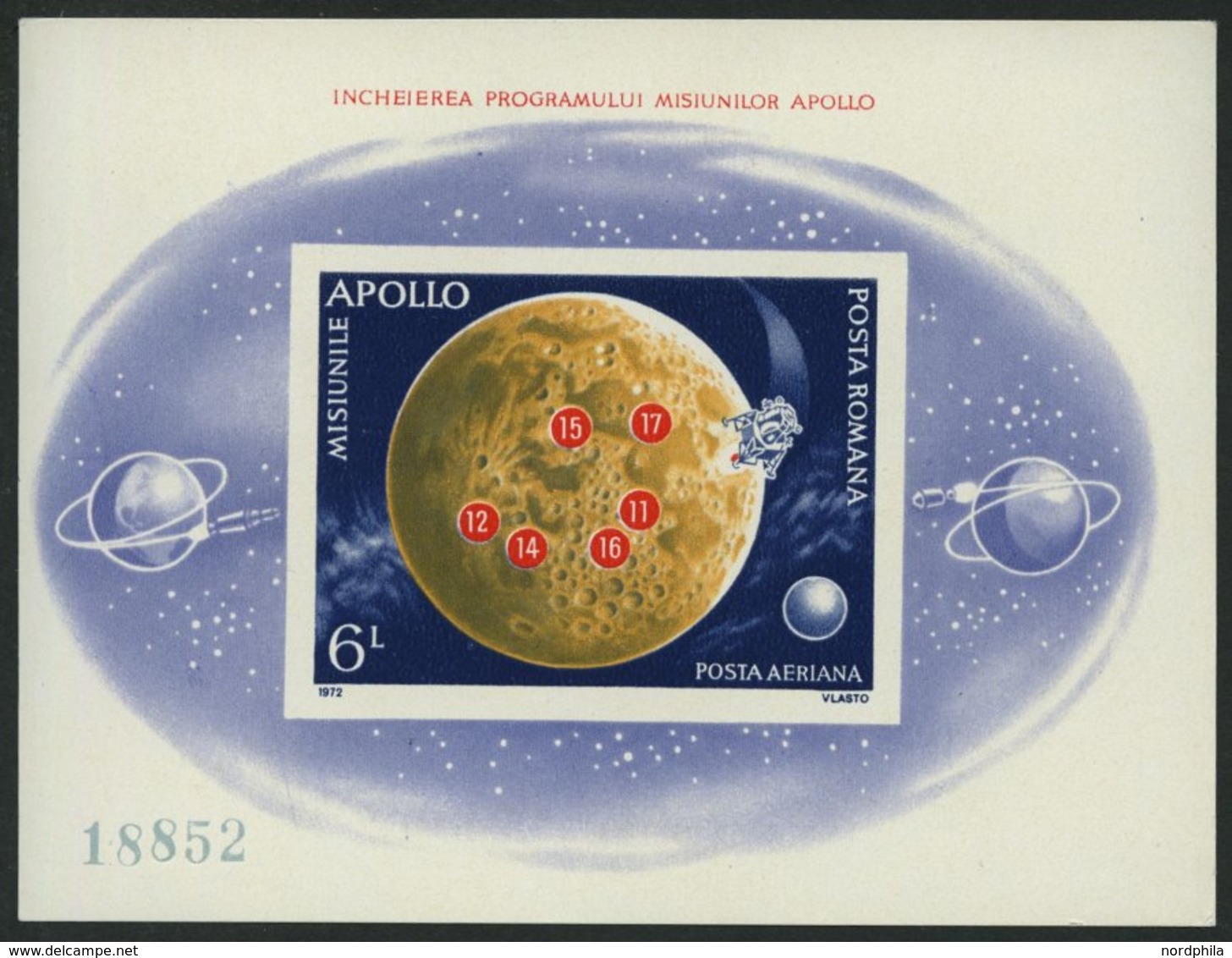 RUMÄNIEN Bl. 103 **, 1972, Block Apolloprogramm, Pracht, Mi. 110.- - Andere & Zonder Classificatie