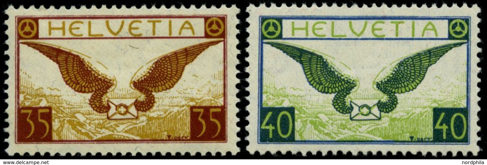 SCHWEIZ BUNDESPOST 233/4x *, 1929, Geflügelter Brief, Gewöhnliches Papier, Pracht, Mi. 200.- - 1843-1852 Federale & Kantonnale Postzegels