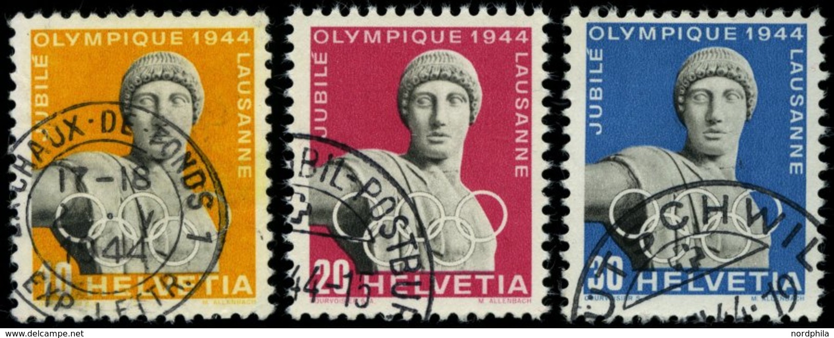 SCHWEIZ BUNDESPOST 428-30y O, 1944, Olympische Spiele, Kürzere Fasern, Prachtsatz, Mi. 100.- - 1843-1852 Federale & Kantonnale Postzegels