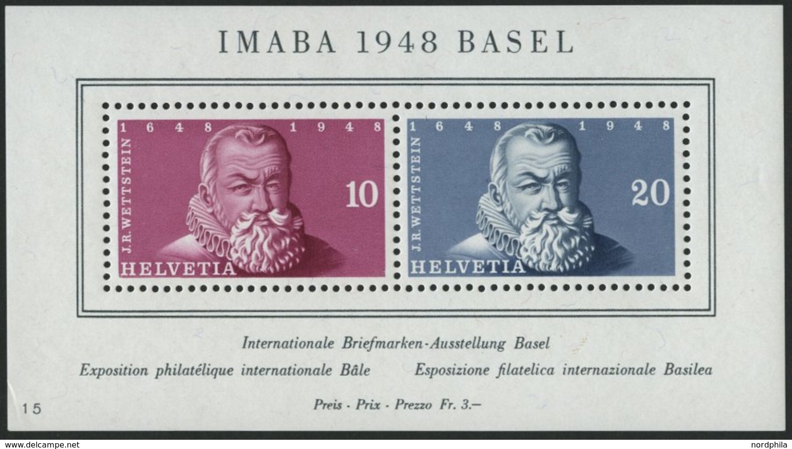 SCHWEIZ BUNDESPOST Bl. 13 **, 1948, Block IMABA, Feinst, Mi. 90.- - 1843-1852 Federale & Kantonnale Postzegels