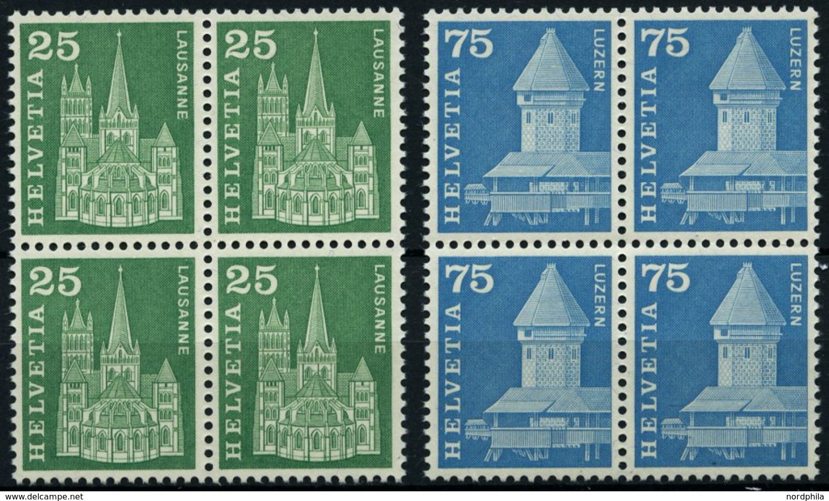 SCHWEIZ BUNDESPOST 700,707yI VB **, 1960, 25 Und 75 C. Postgeschichtliche Motive Und Baudenkmäler, Phosphoreszenz Rückse - 1843-1852 Federale & Kantonnale Postzegels